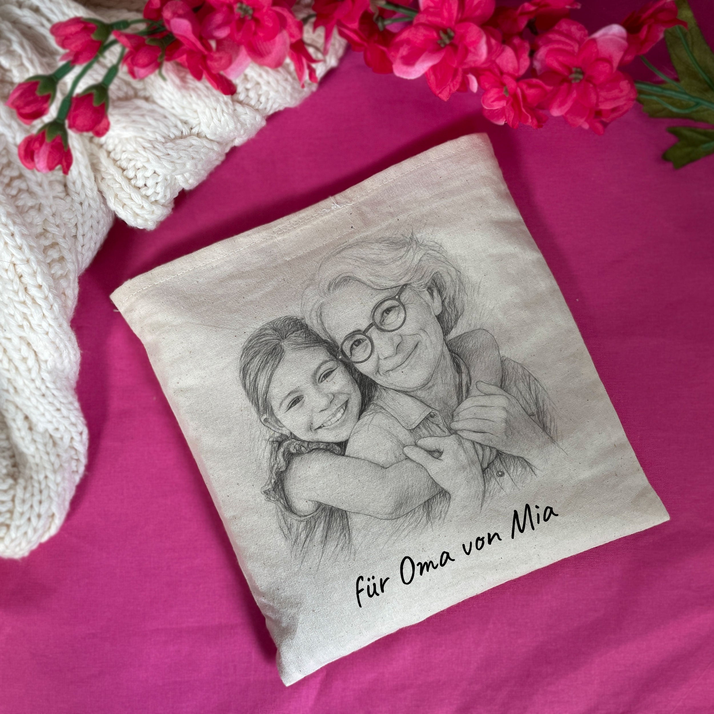 Kirschkernkissen mit Bleistiftzeichnung & Text