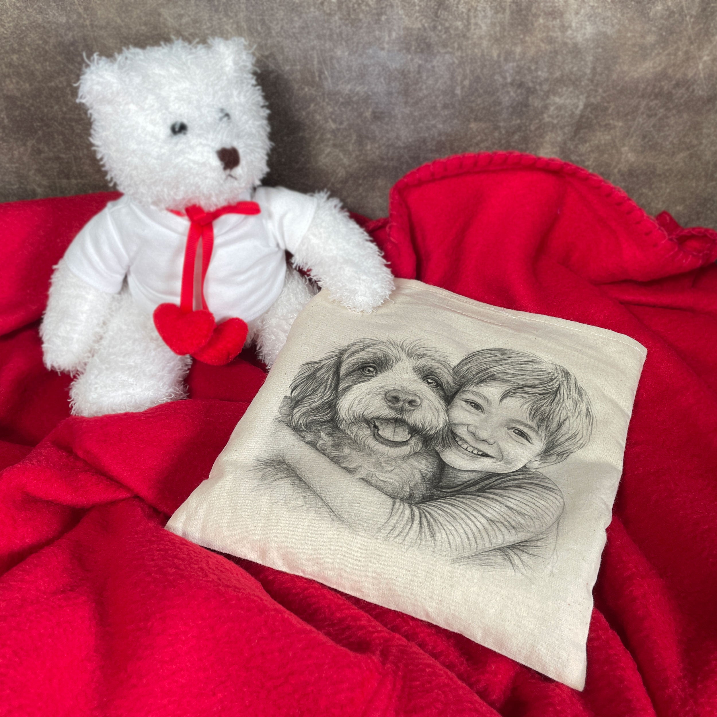 Kirschkernkissen mit Bleistiftzeichnung & Text