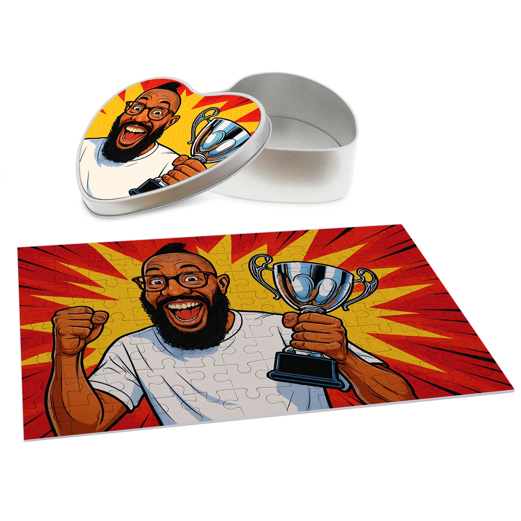 Puzzle mit Karikatur und Text (inkl. Herzdose – 96 Teile)