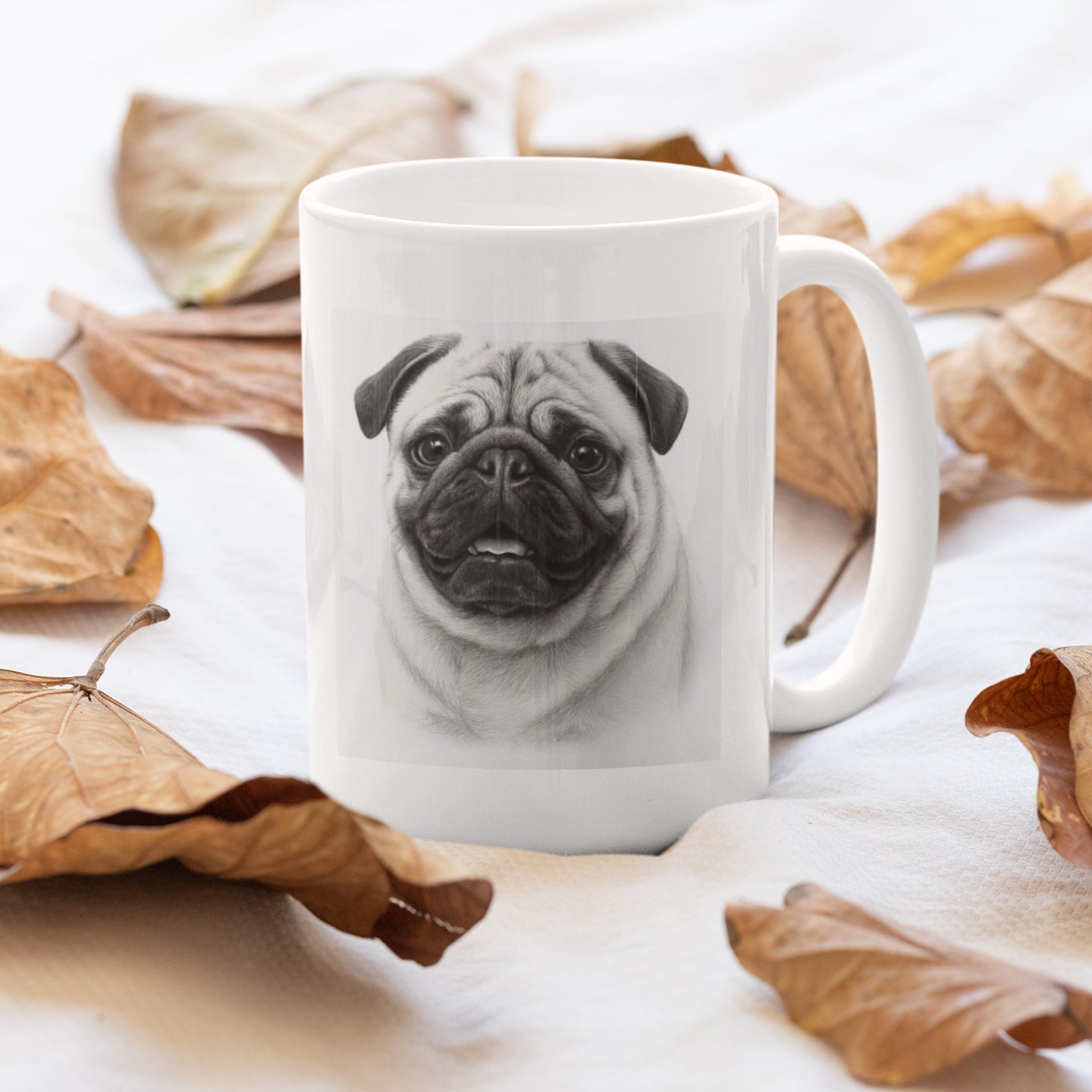 Personalisierte Keramiktasse mit Bleistiftzeichnung