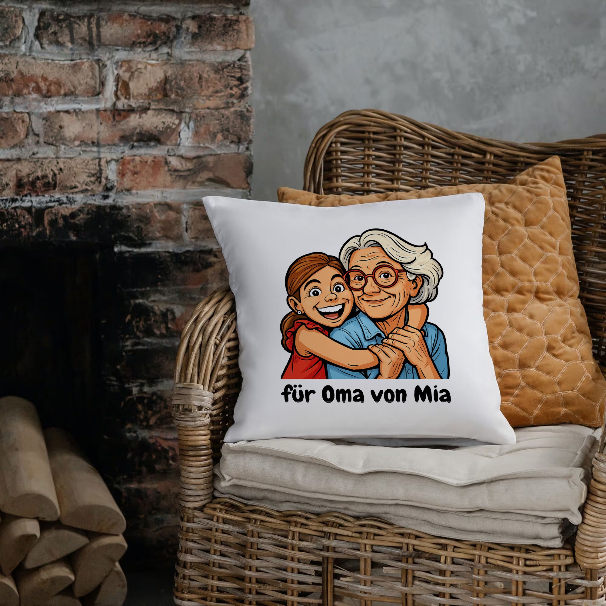 Kissenhülle mit Karikatur & Text