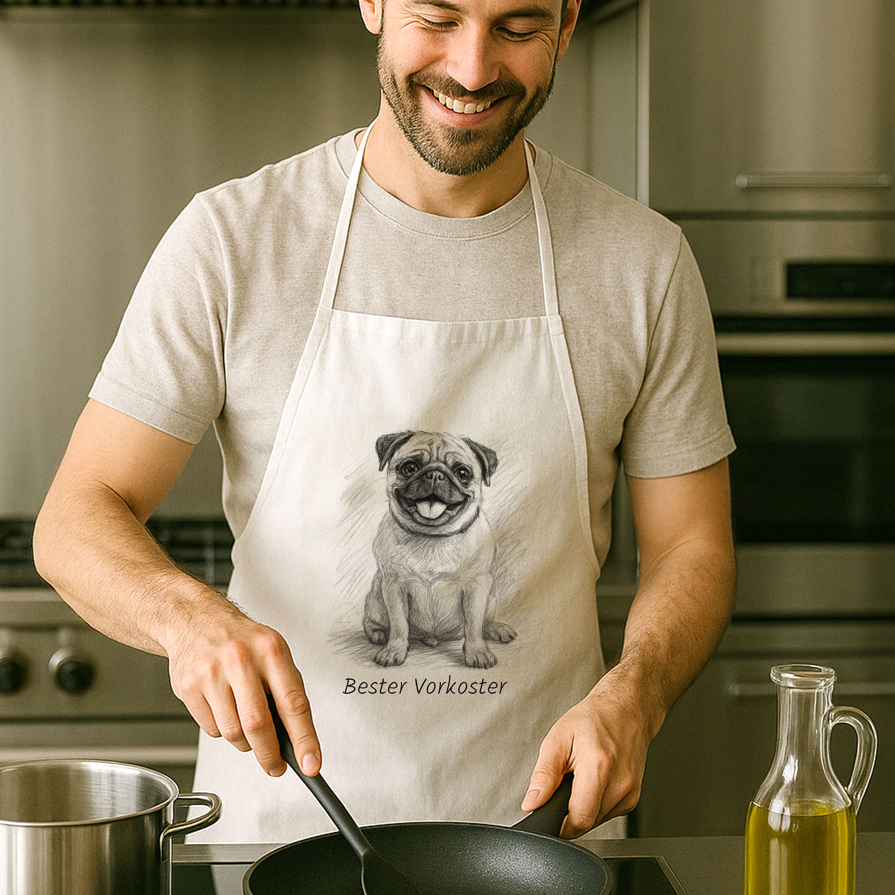 Schürze mit Bleistiftzeichnung & Text