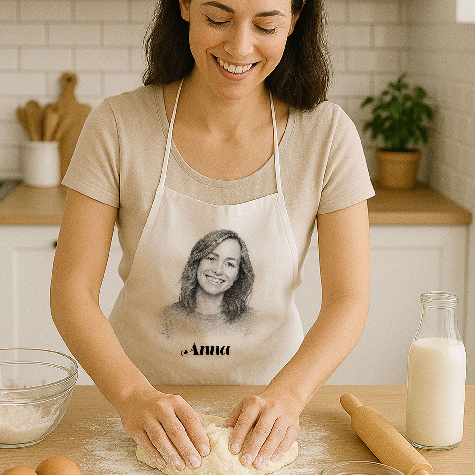 Schürze mit Bleistiftzeichnung & Text