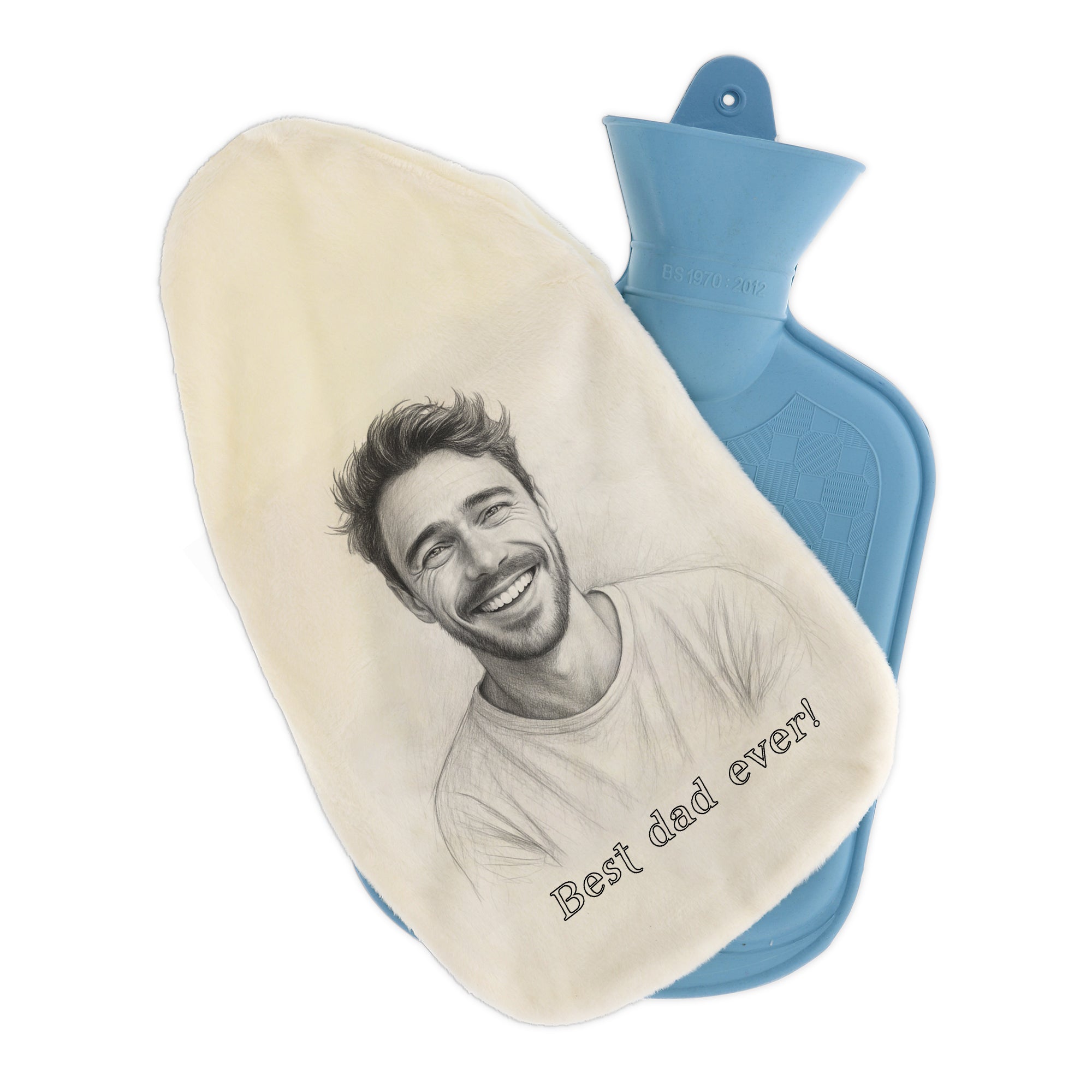 Wärmflasche mit Bleistiftzeichnung & Text