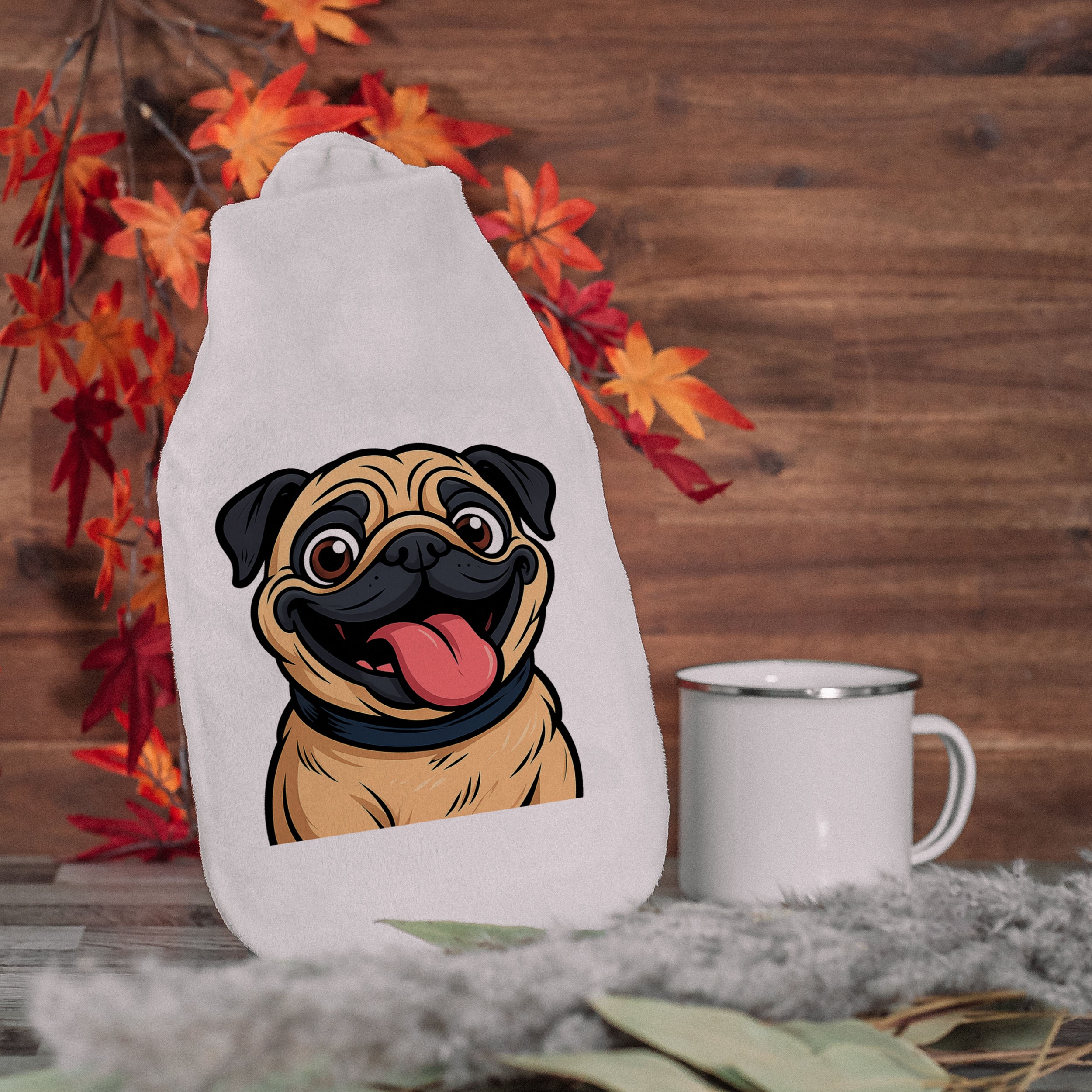 Wärmflasche mit Karikatur & Text