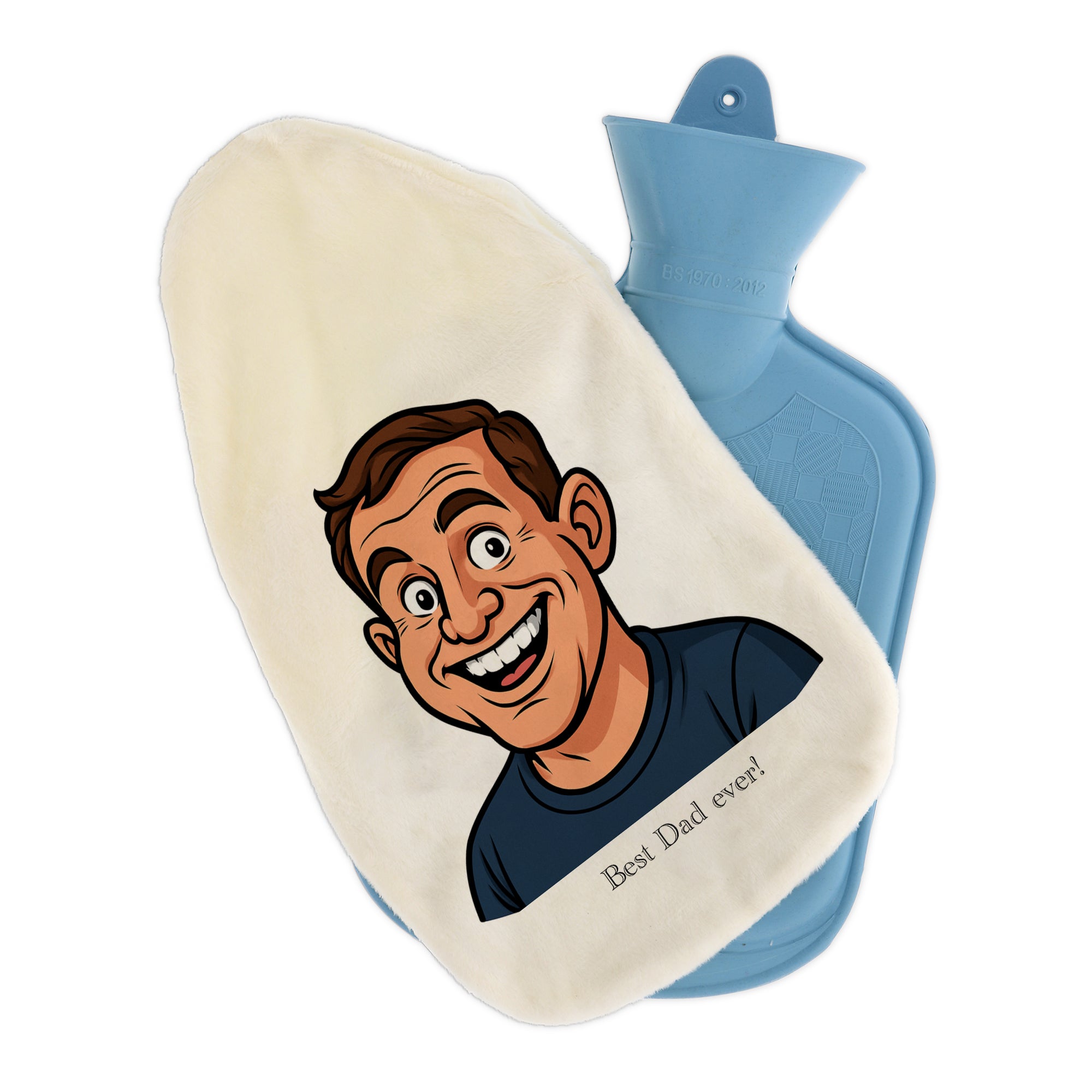 Wärmflasche mit Karikatur & Text