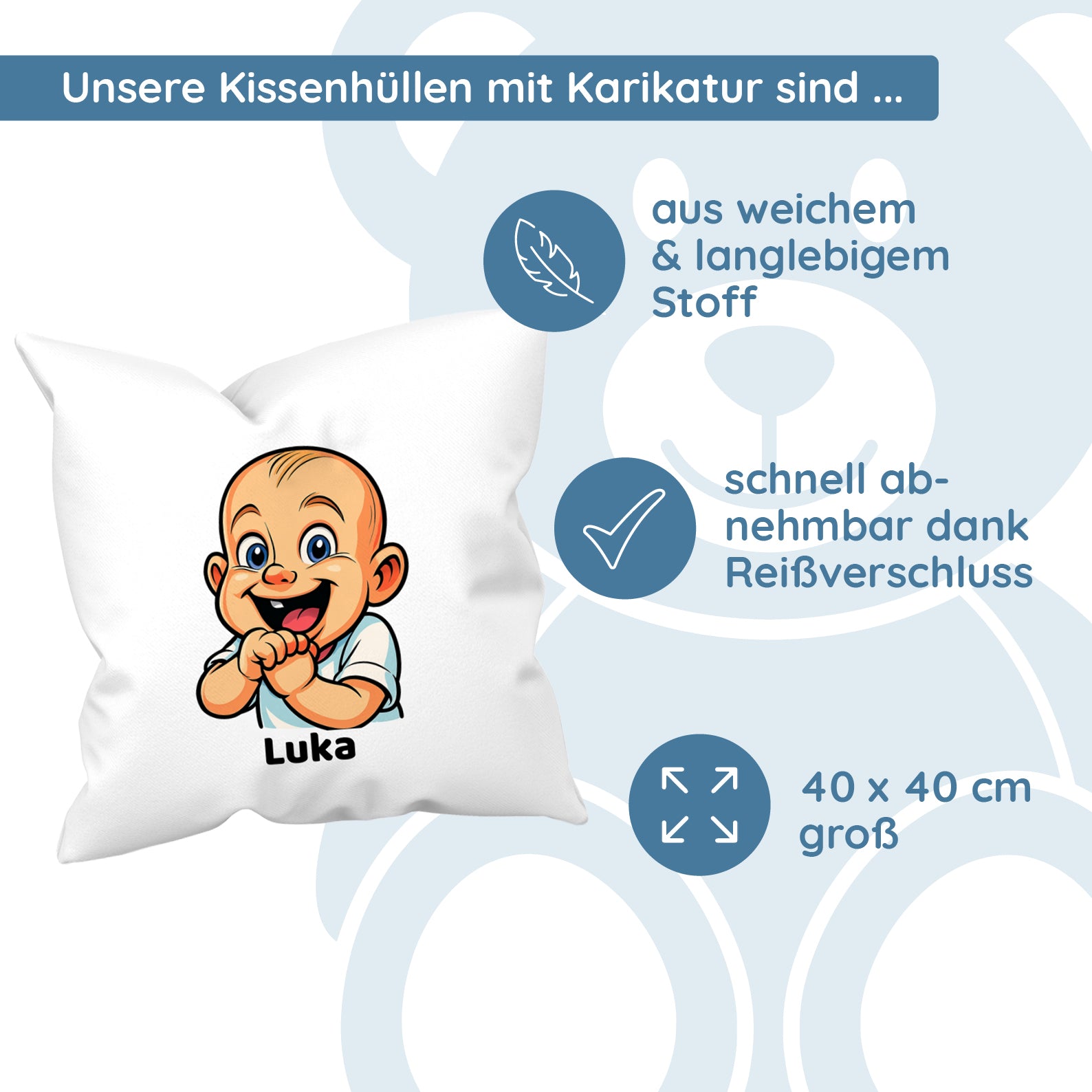 Kissenhülle mit Karikatur & Text