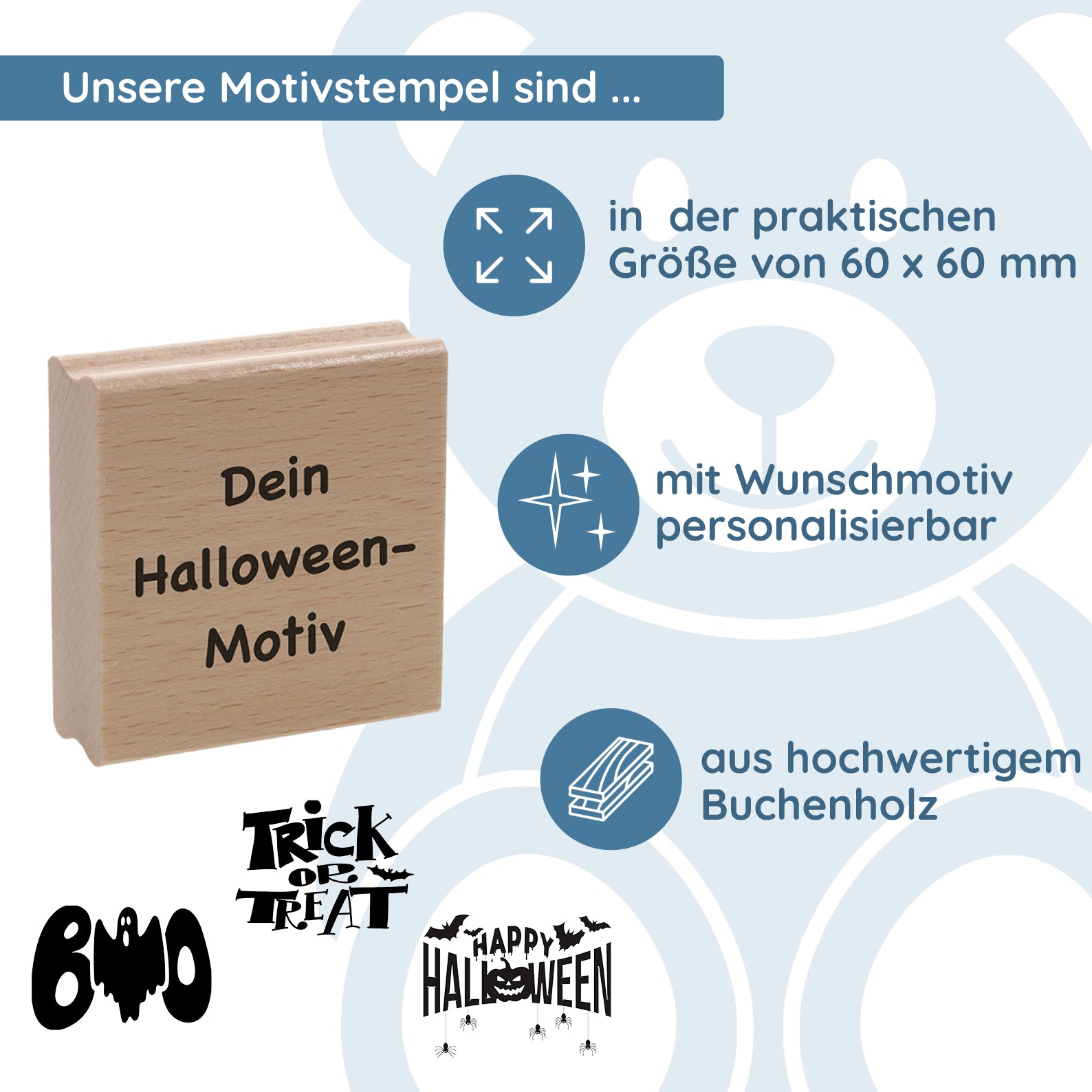 Personalisierbarer Motivstempel Halloween (60x60 mm)
