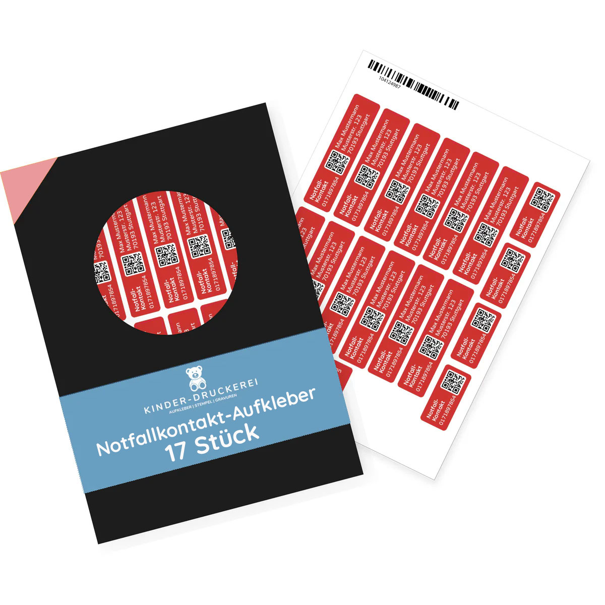 Notfallkontakt-Aufkleberset mit Name, Telefonnummer & Adresse, stark haftend, 60x13 + 30x13 mm