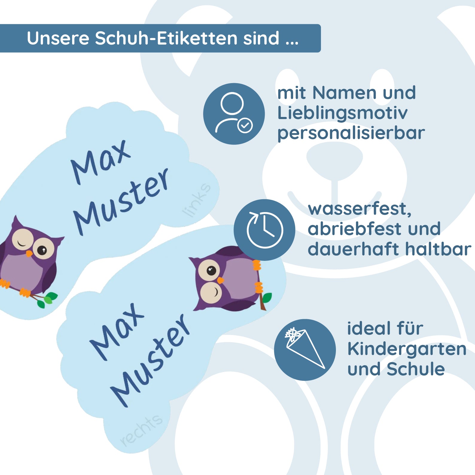 Personalisierte Schuh-Etiketten (12 Paare) - kinder-druckerei.de