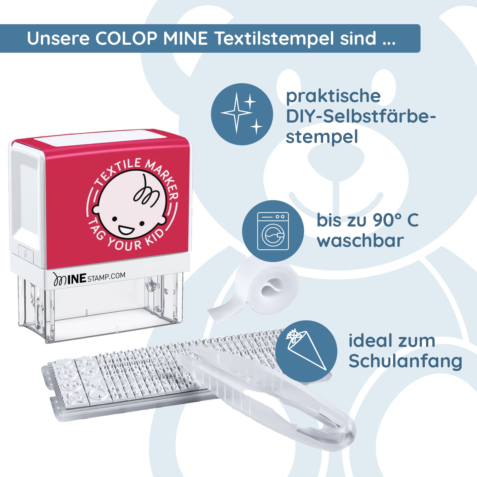 COLOP MINE Textilstempel (37x13 mm - 3 Zeilen) - kinder-druckerei.de