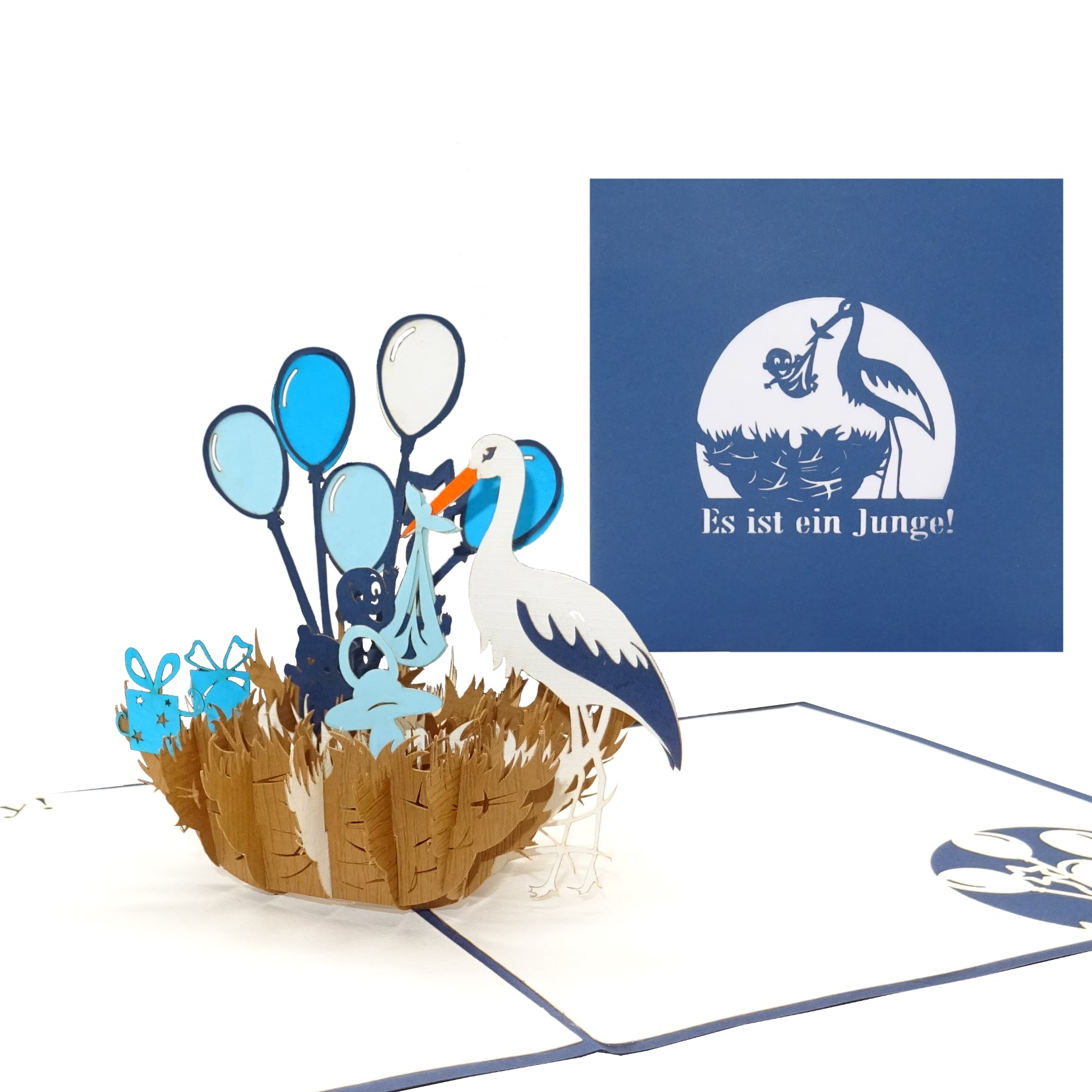 Colognecards Pop-Up Karte Storch - Geburt Junge