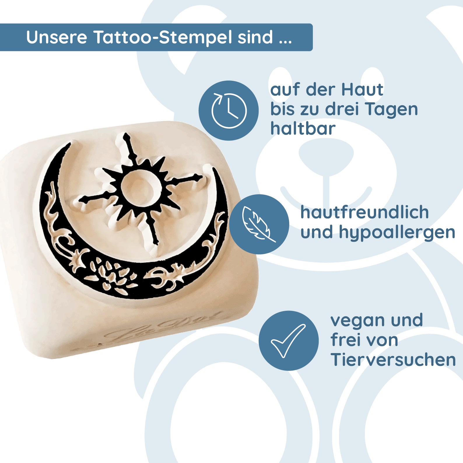 LaDot Stein "Mond" (4 x 4,5 cm) - Temporärer Tattoo Stempel - kinder-druckerei.de