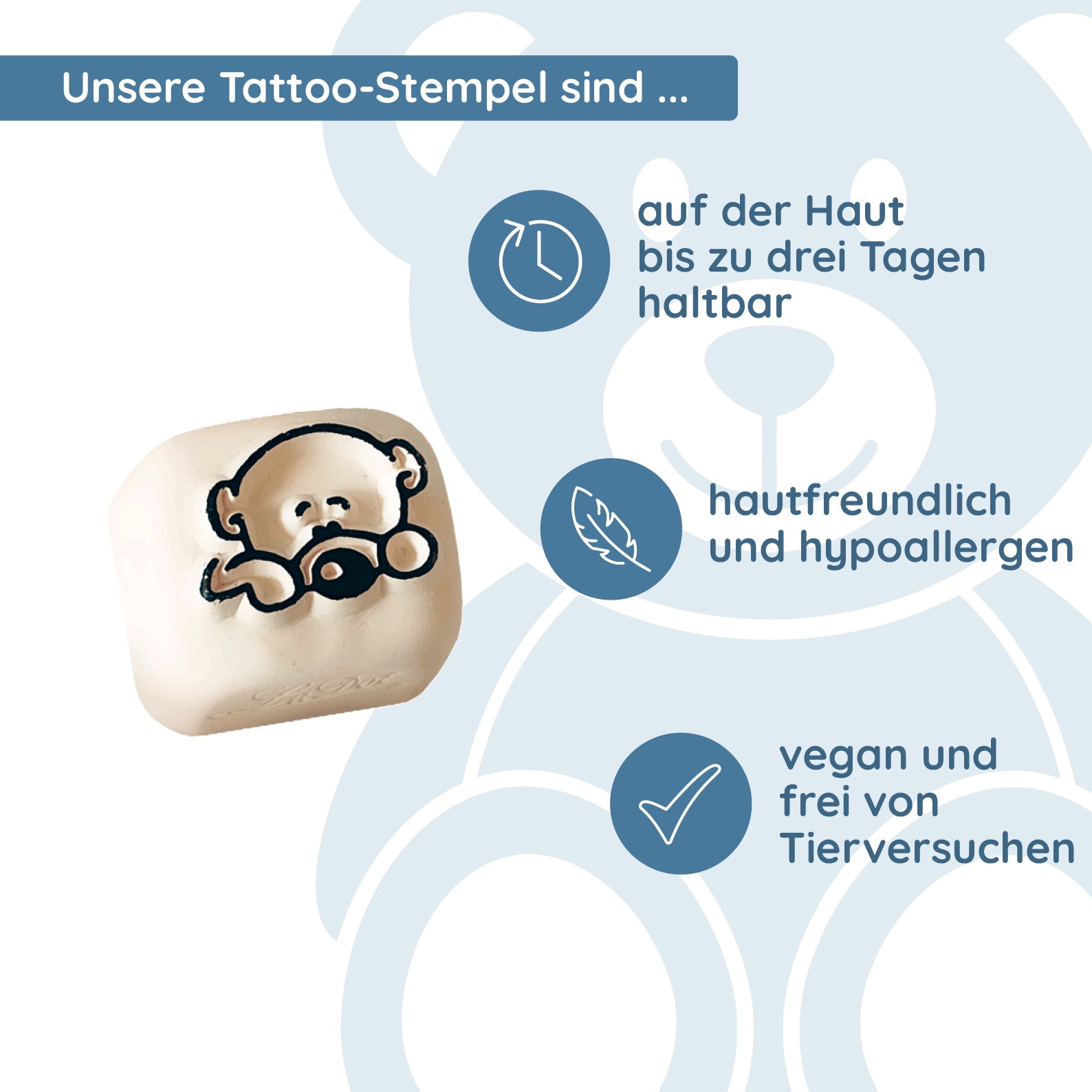 LaDot Stein - "Bär" (1,5 x 1,5 cm) - Temporärer Tattoo Stempel - kinder-druckerei.de