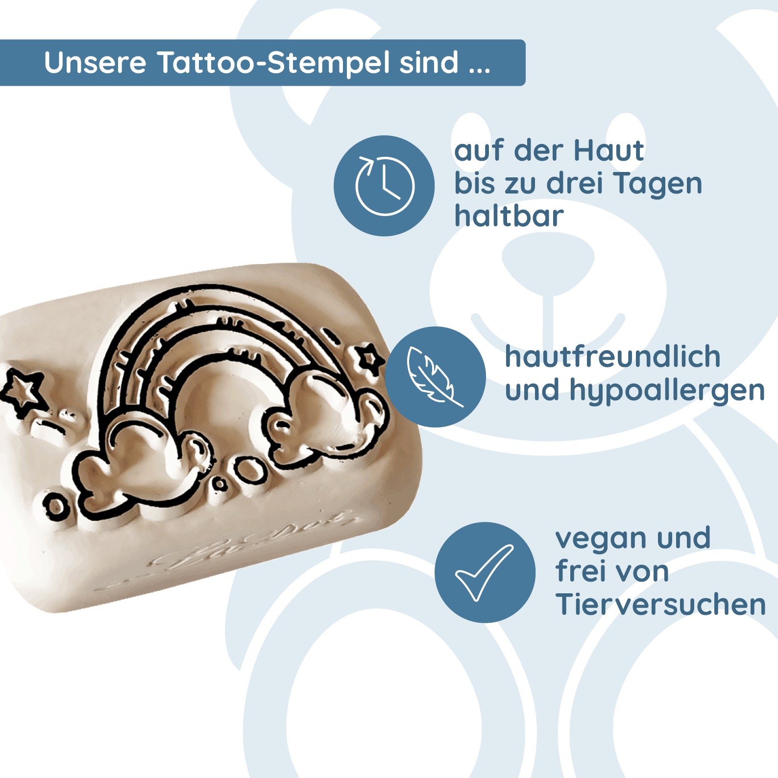 LaDot Stein - "Regenbogen" (2,5 x 5 cm) - Temporärer Tattoo Stempel - kinder-druckerei.de