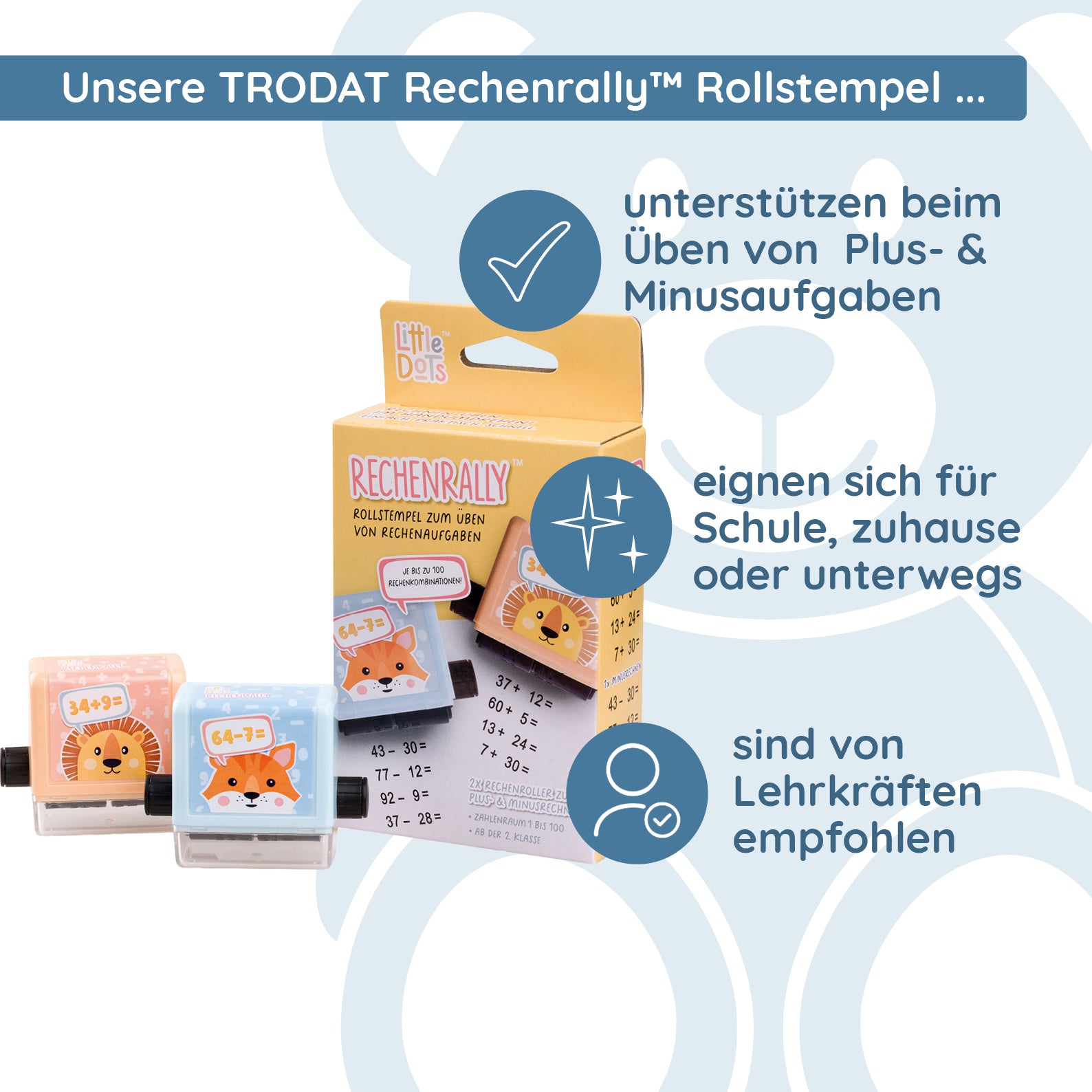 Trodat Little Dots Rechenrally™ Rollstempel Kombiset zum Plus- & Minusrechnen (2 Stück)