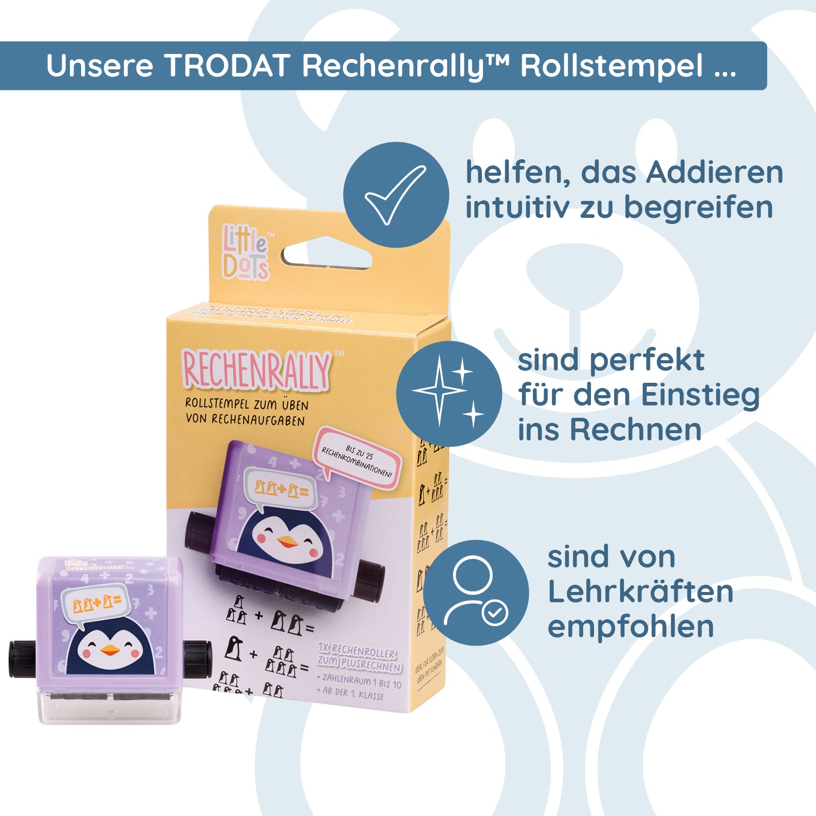 Trodat Little Dots Rechenrally™ Rollstempel Plus Rechnen mit Symbolen