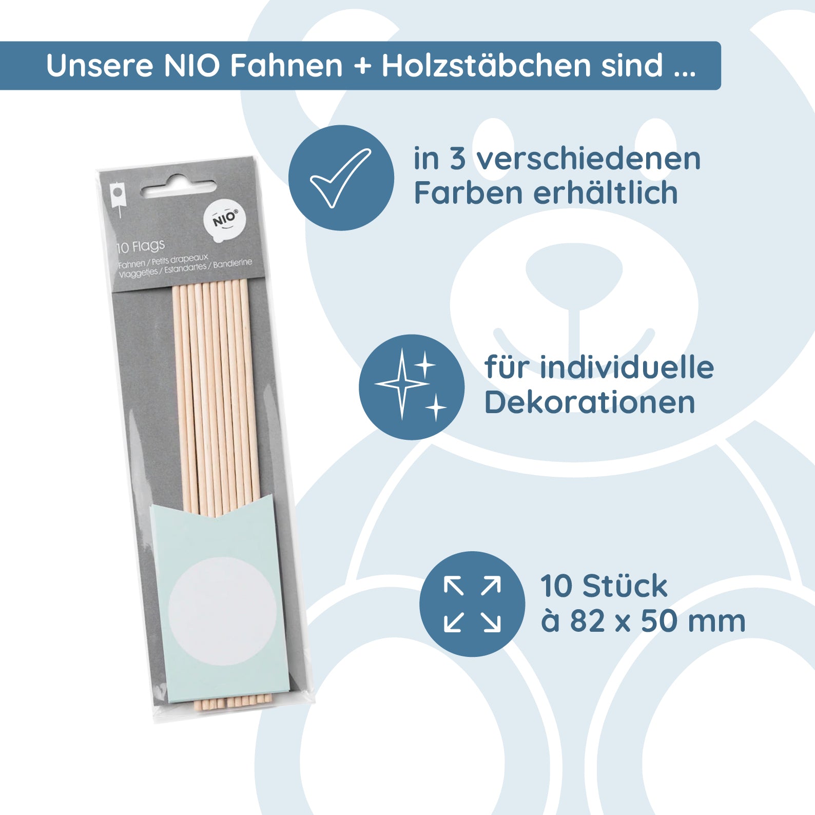 NIO Fahnen + Holzstäbchen Mint (82x50 /200 mm - 10 Stück) - kinder-druckerei.de