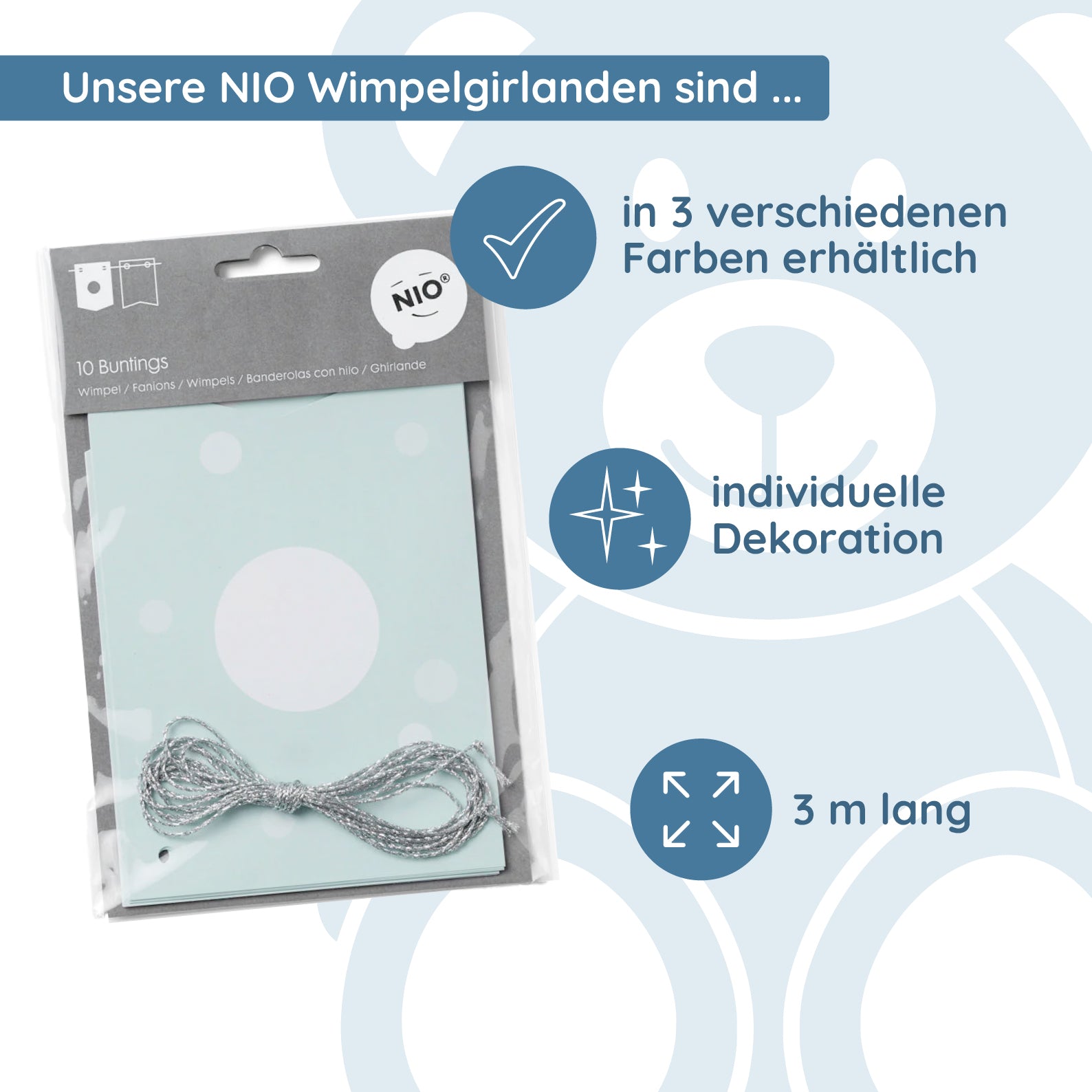 NIO Wimpel + Band Mint (115x160 mm / 3m - 2x5 Stück) - kinder-druckerei.de