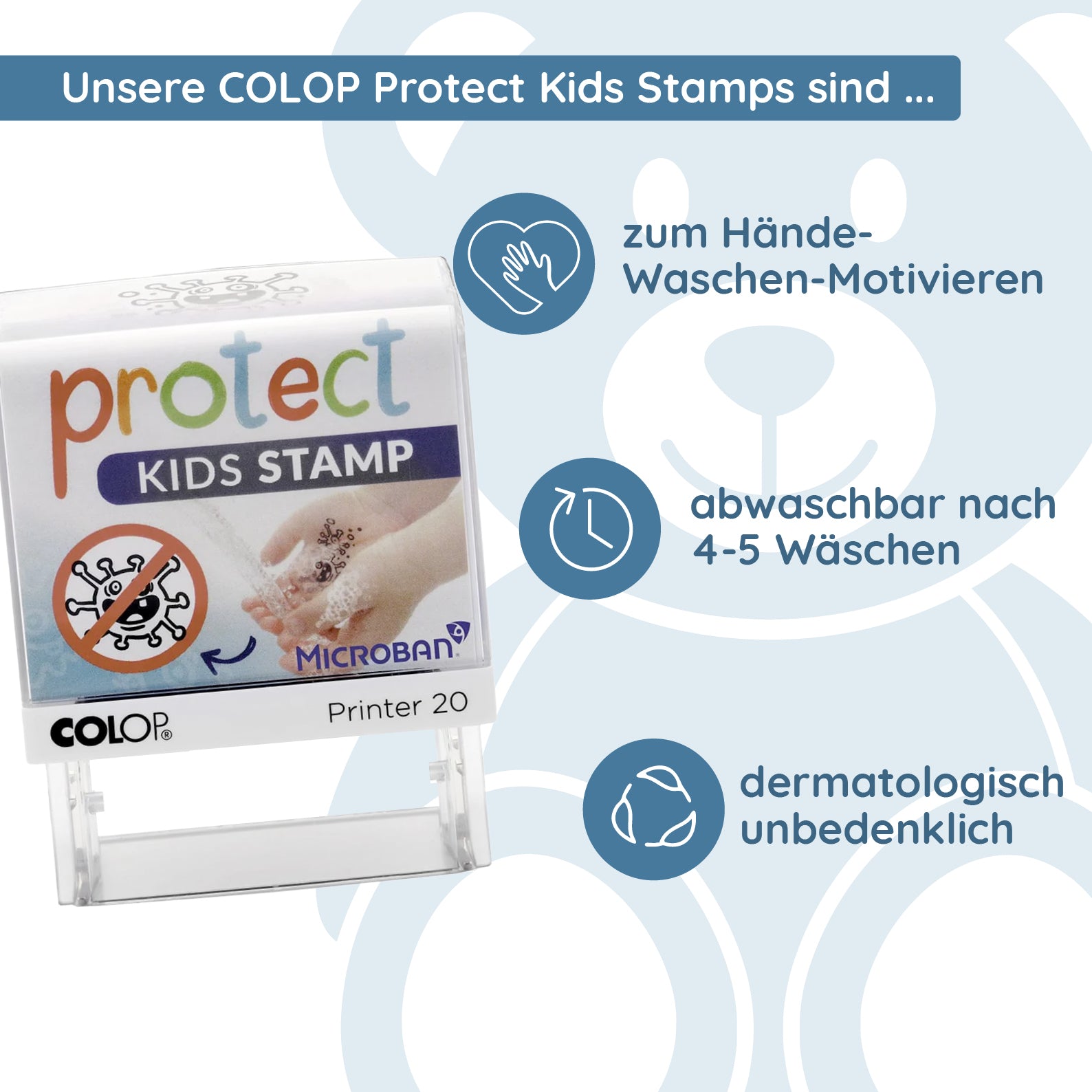 Protect Kids Stamp - Colop Printer 20 Microban (38x14 mm) - kinder-druckerei.de