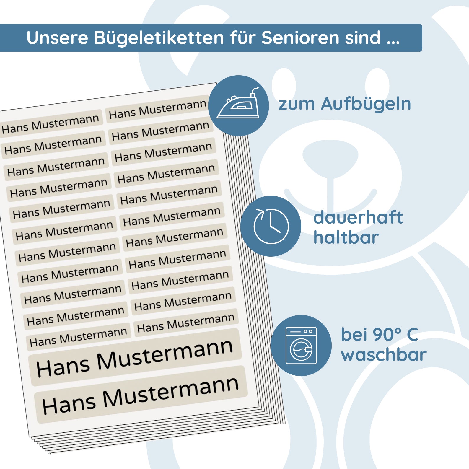 Bügeletiketten für Senioren (Set mit 200 Stück zum Aufbügeln) Altenheim Pflegeheim - kinder-druckerei.de