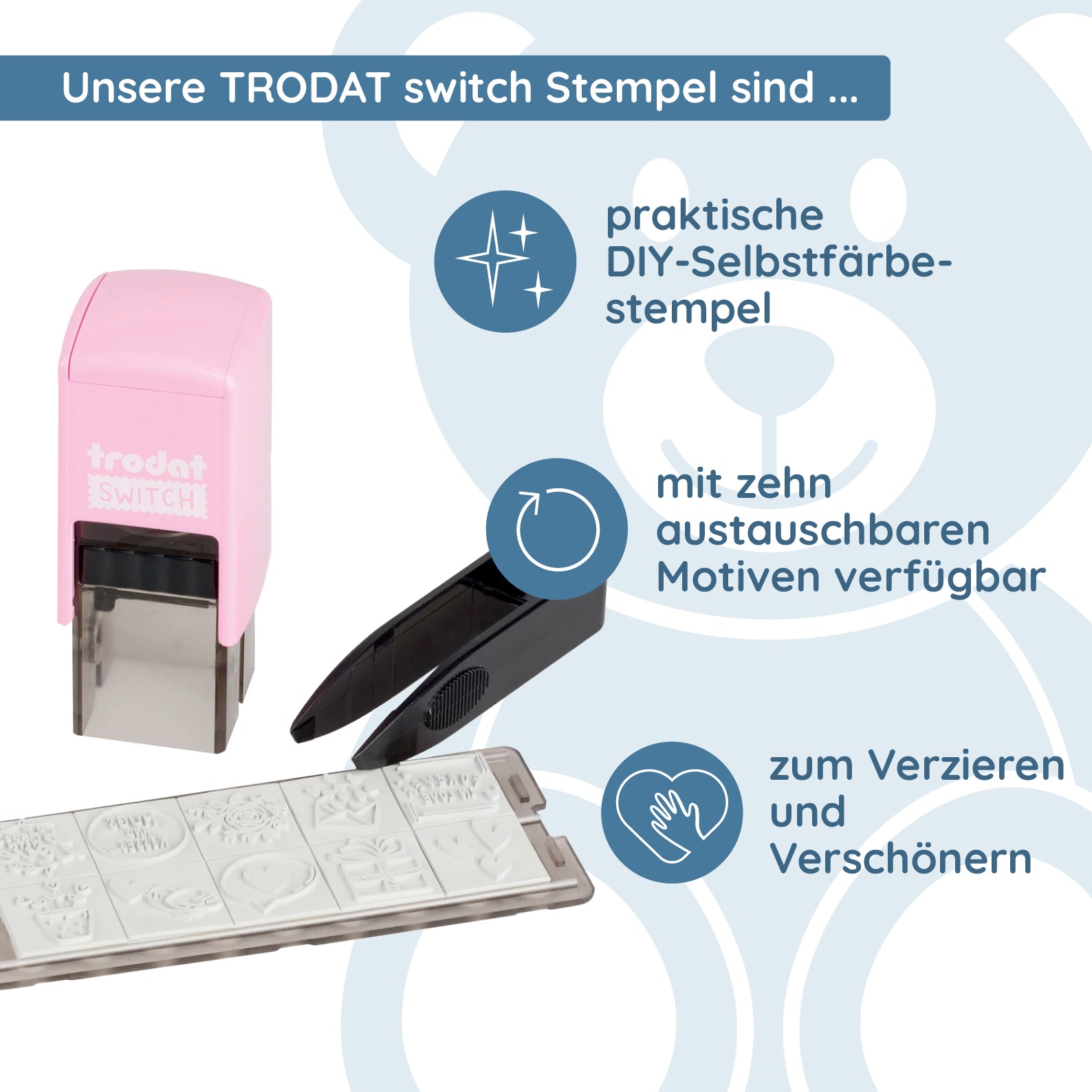 Trodat switch "Liebesbotschaften" DIY Stempel (20x20 mm) - kinder-druckerei.de