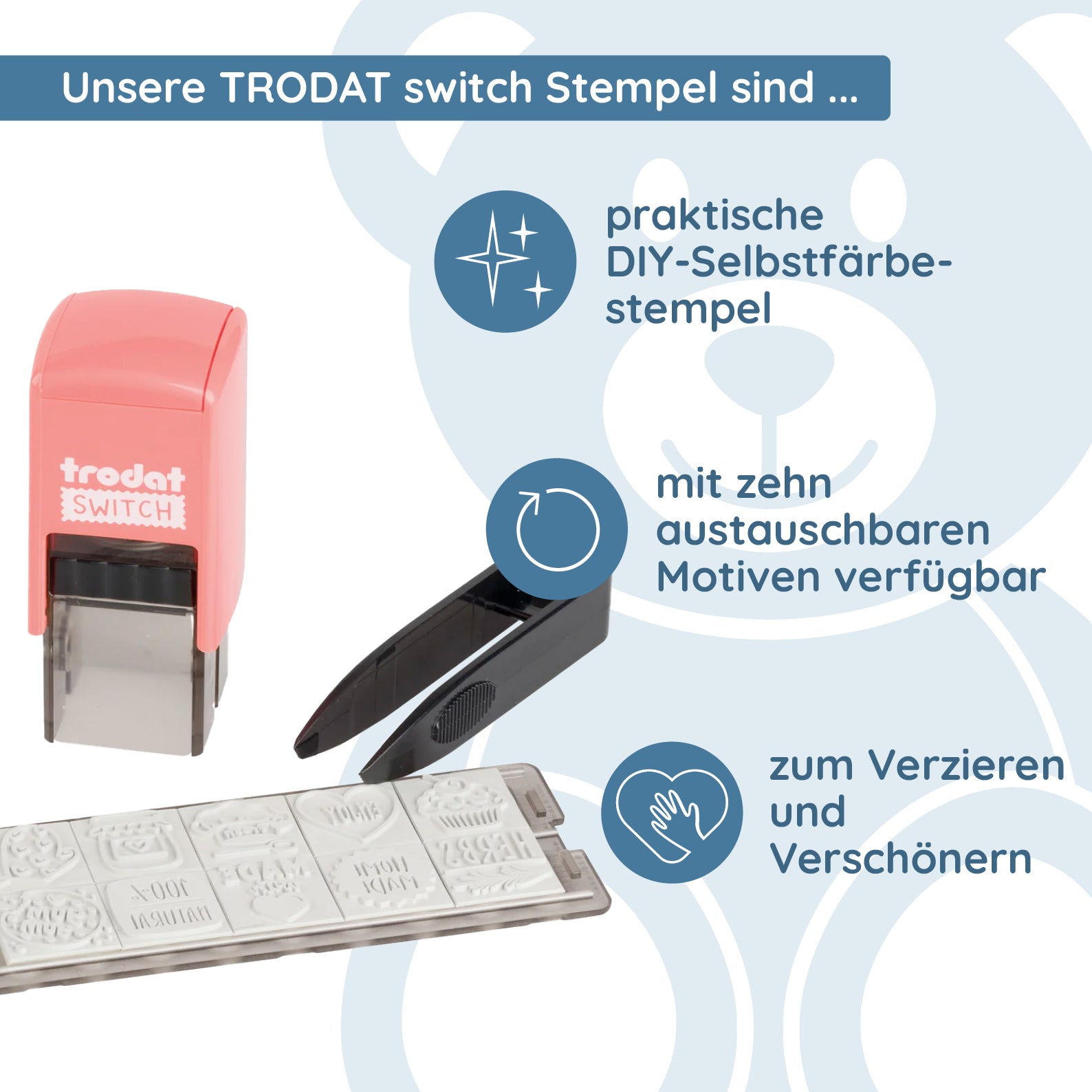Trodat switch "Selbstgemachtes" DIY Stempel (20x20 mm) - kinder-druckerei.de