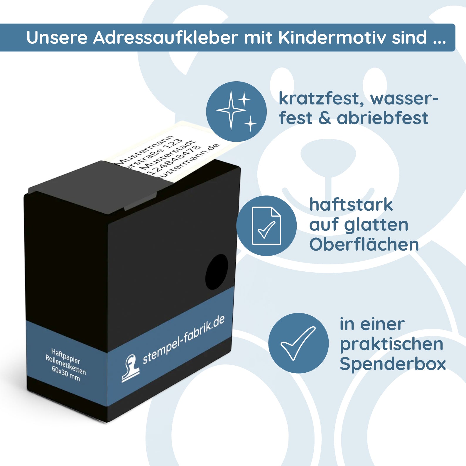 Adressaufkleber mit Kindermotiv im Spenderkarton (60x30 mm - 250 Stück) - kinder-druckerei.de