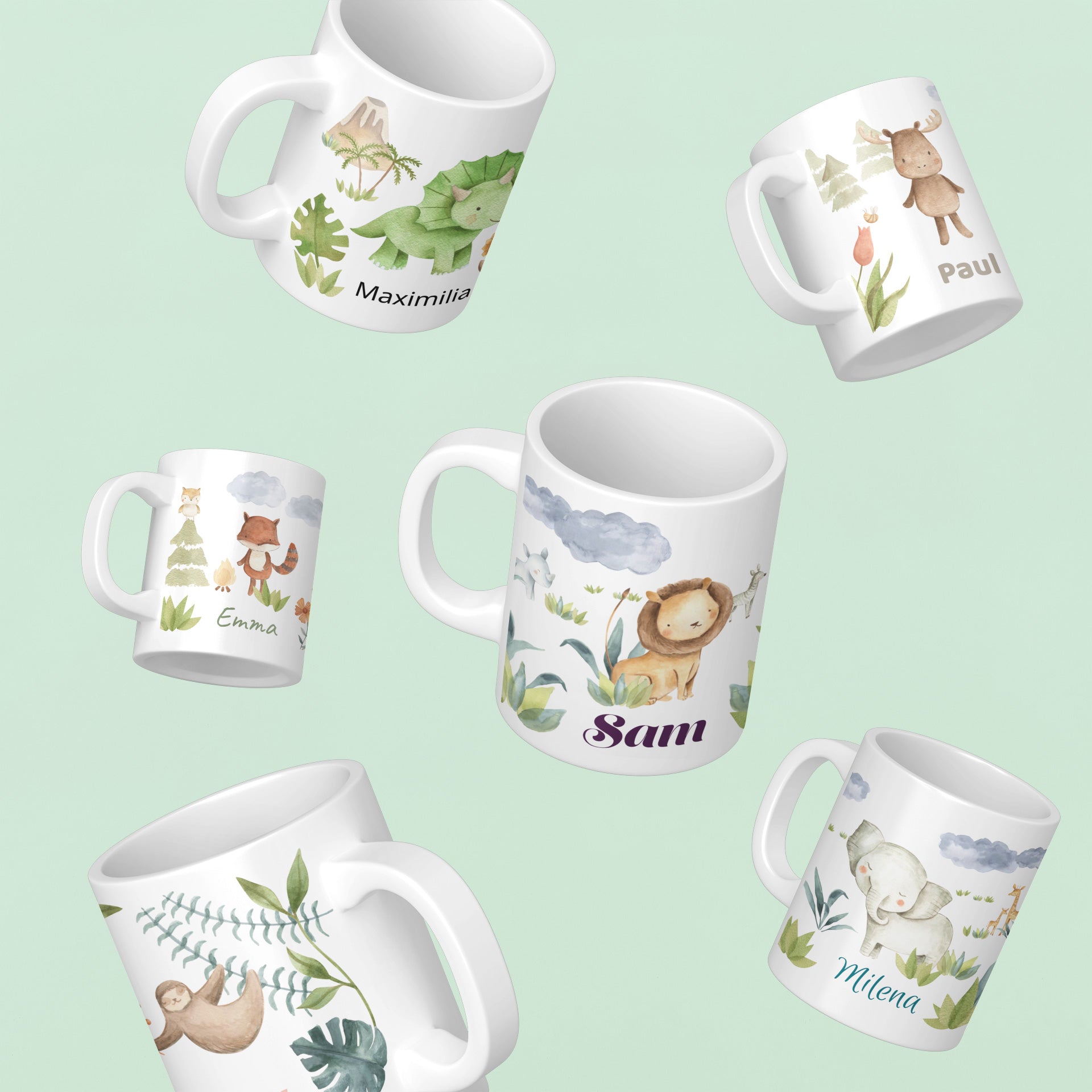 Personalisierte Kindertasse mit Namen – Aquarell Dschungel