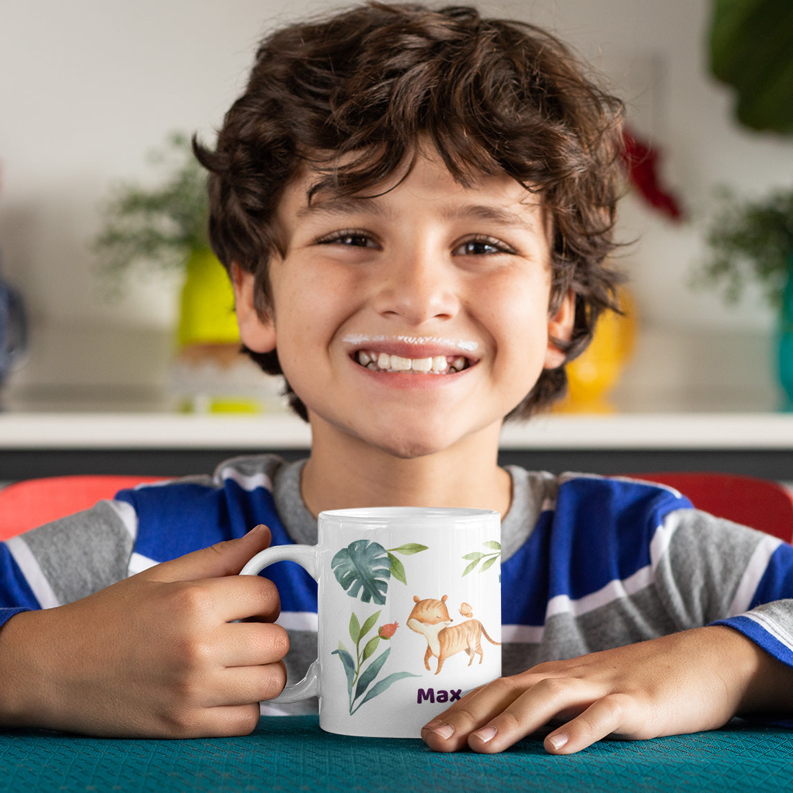 Personalisierte Kindertasse mit Namen – Aquarell Dschungel