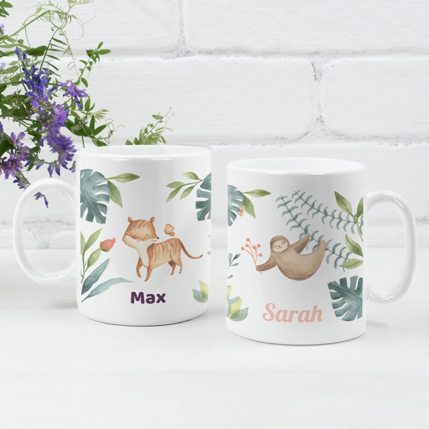 Personalisierte Kindertasse mit Namen – Aquarell Dschungel