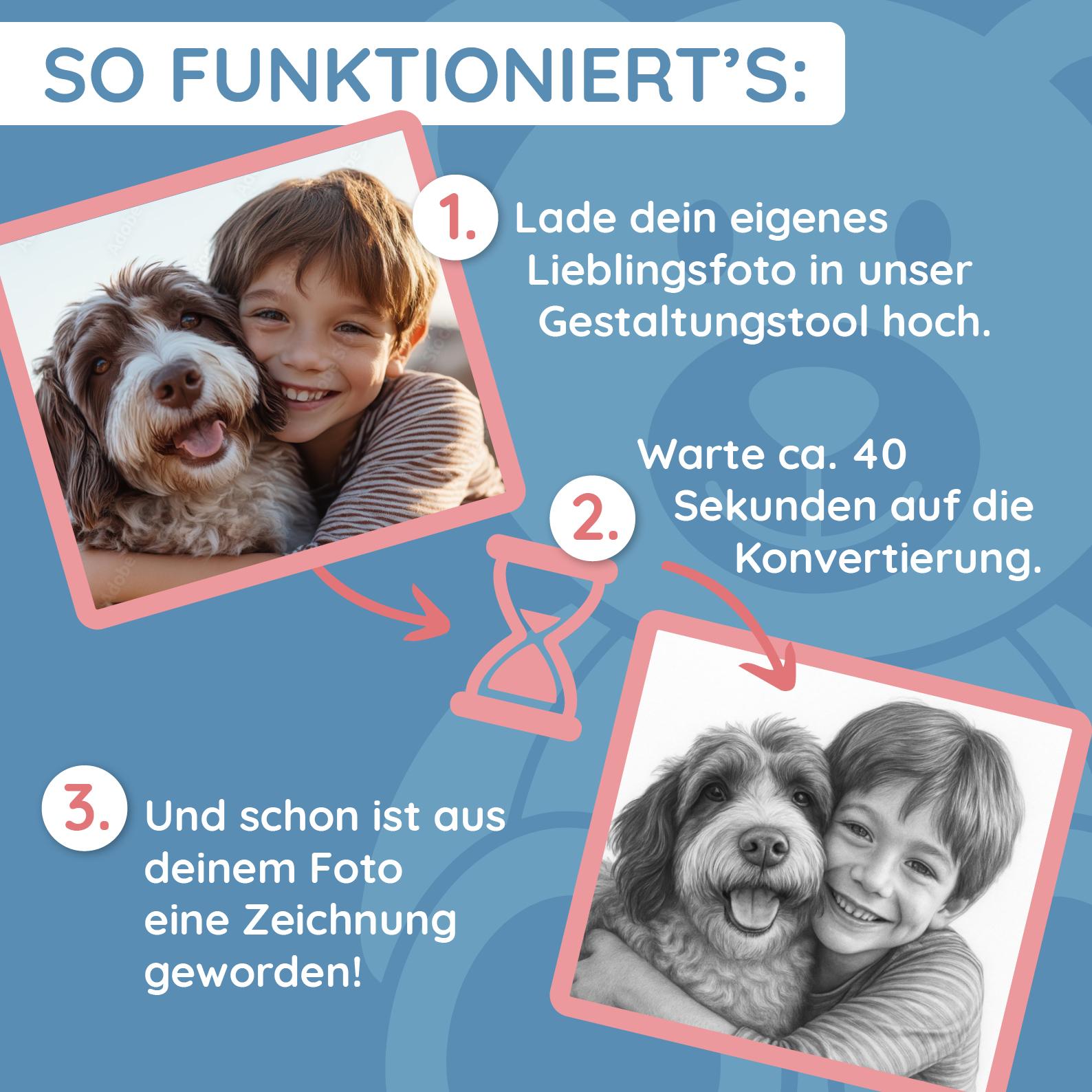 Personalisierte Keramiktasse mit Bleistiftzeichnung