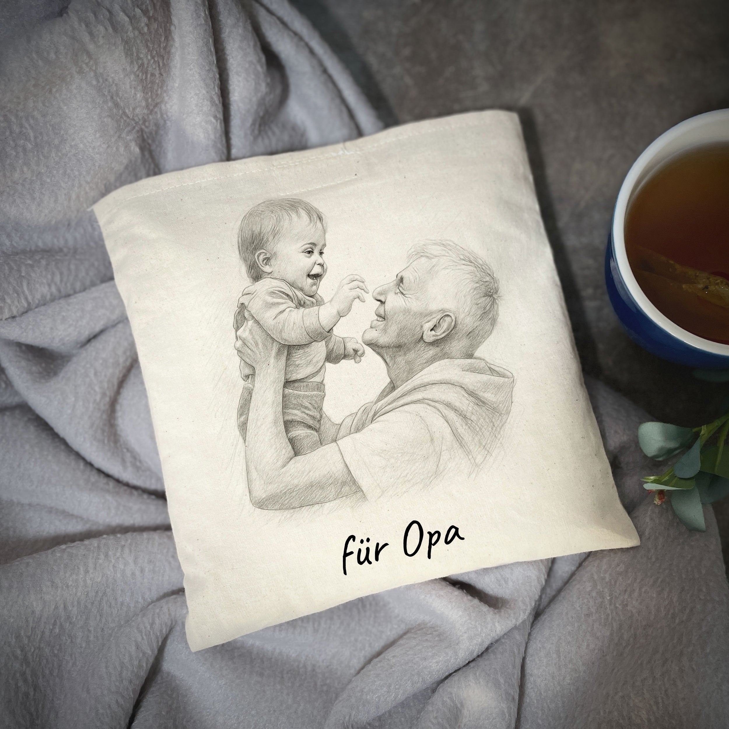 Kirschkernkissen mit Bleistiftzeichnung & Text