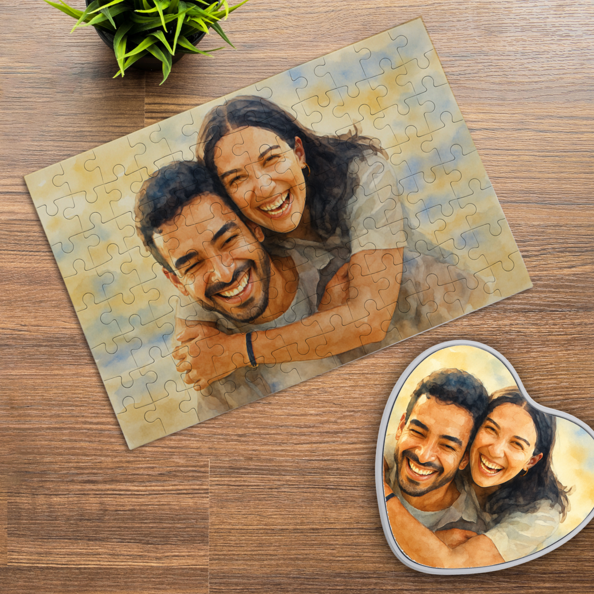 Puzzle mit Aquarellzeichnung und Text (inkl. Herzdose – 96 Teile)