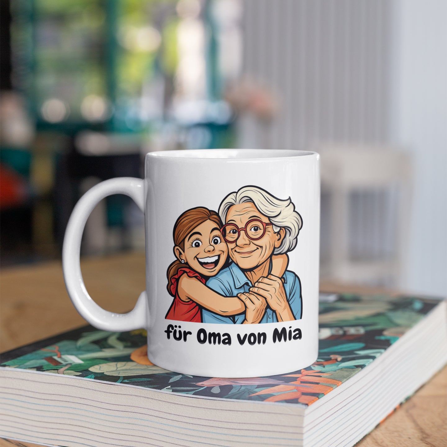 Personalisierte Keramiktasse mit Namen & Karikatur