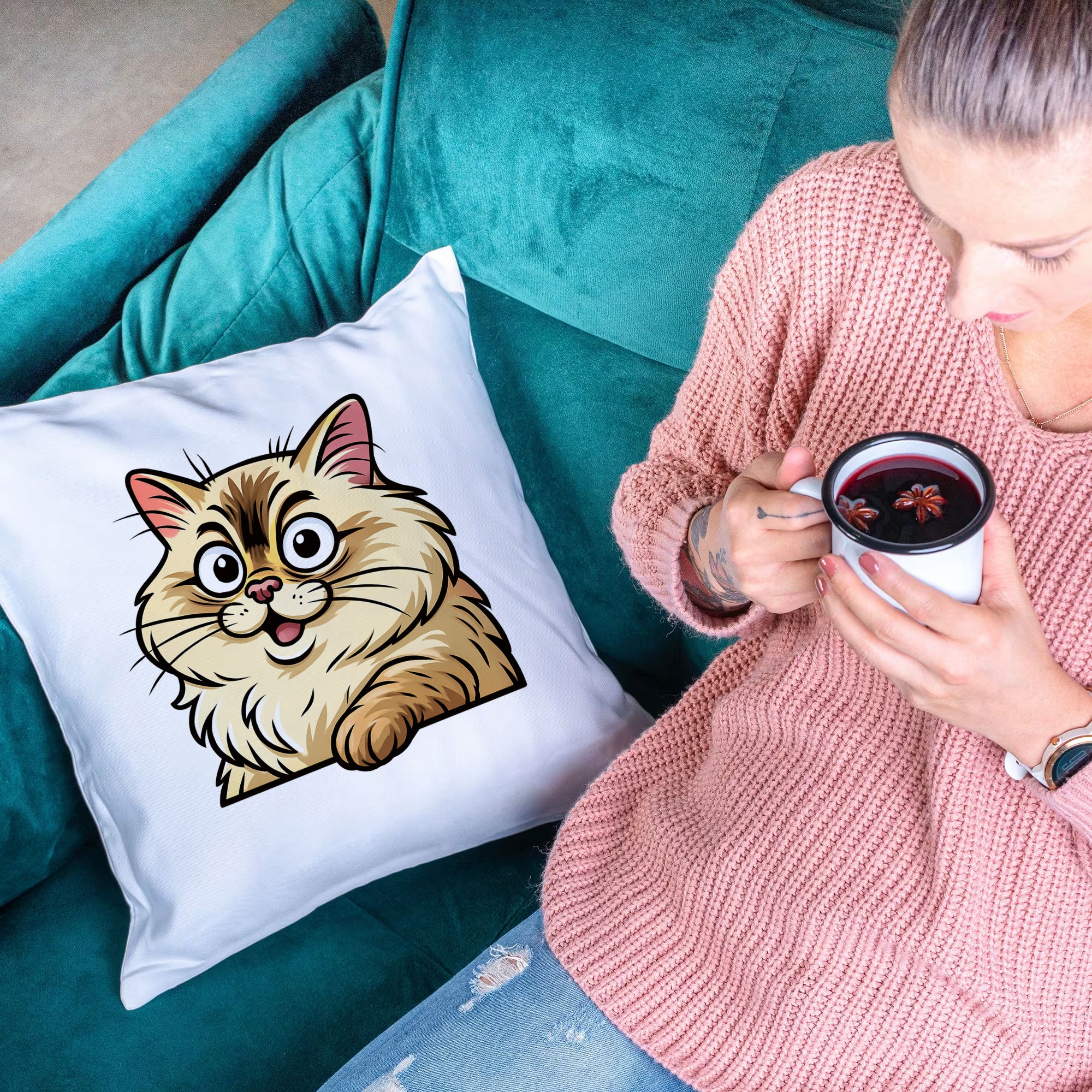 Kissenhülle mit Karikatur & Text