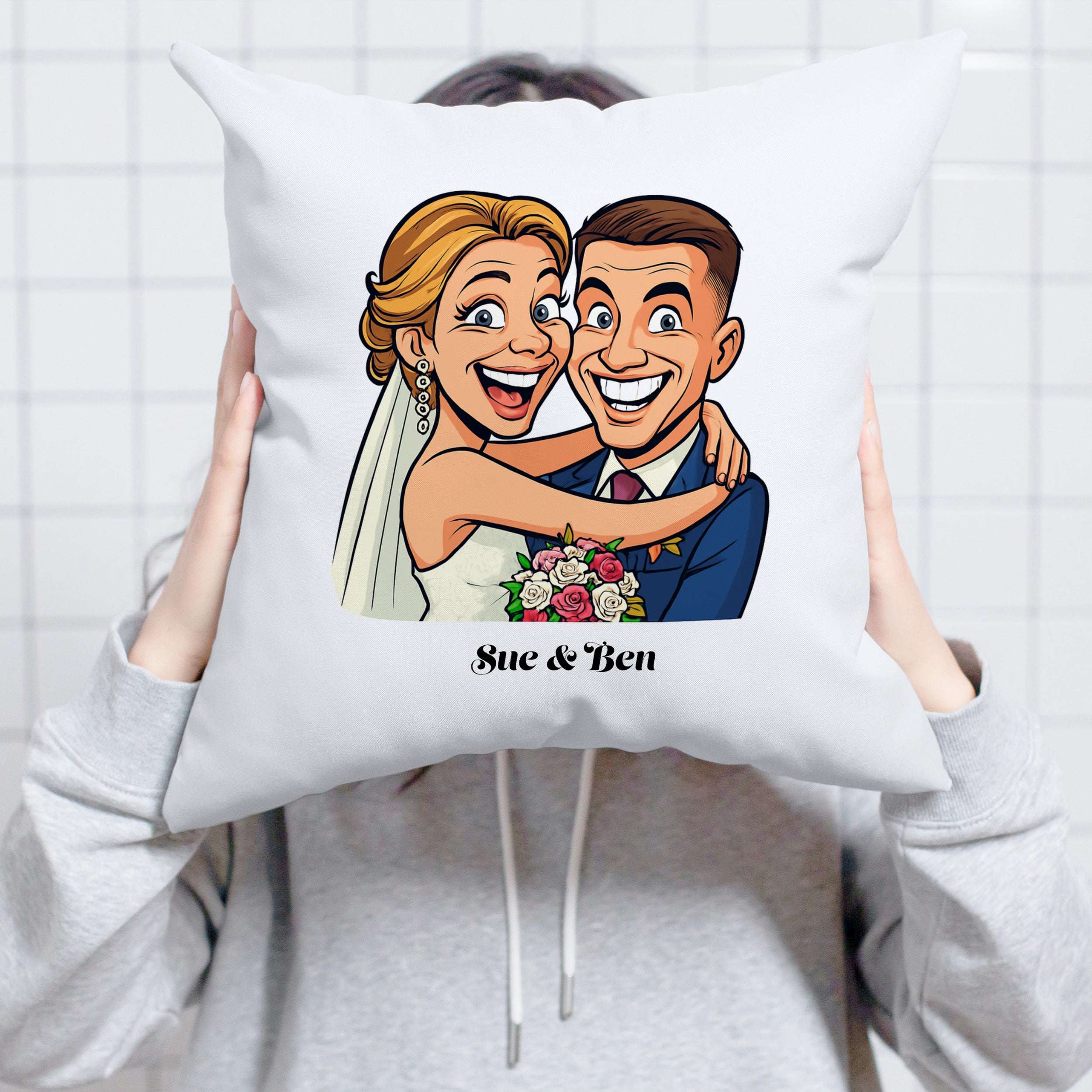 Kissenhülle mit Karikatur & Text