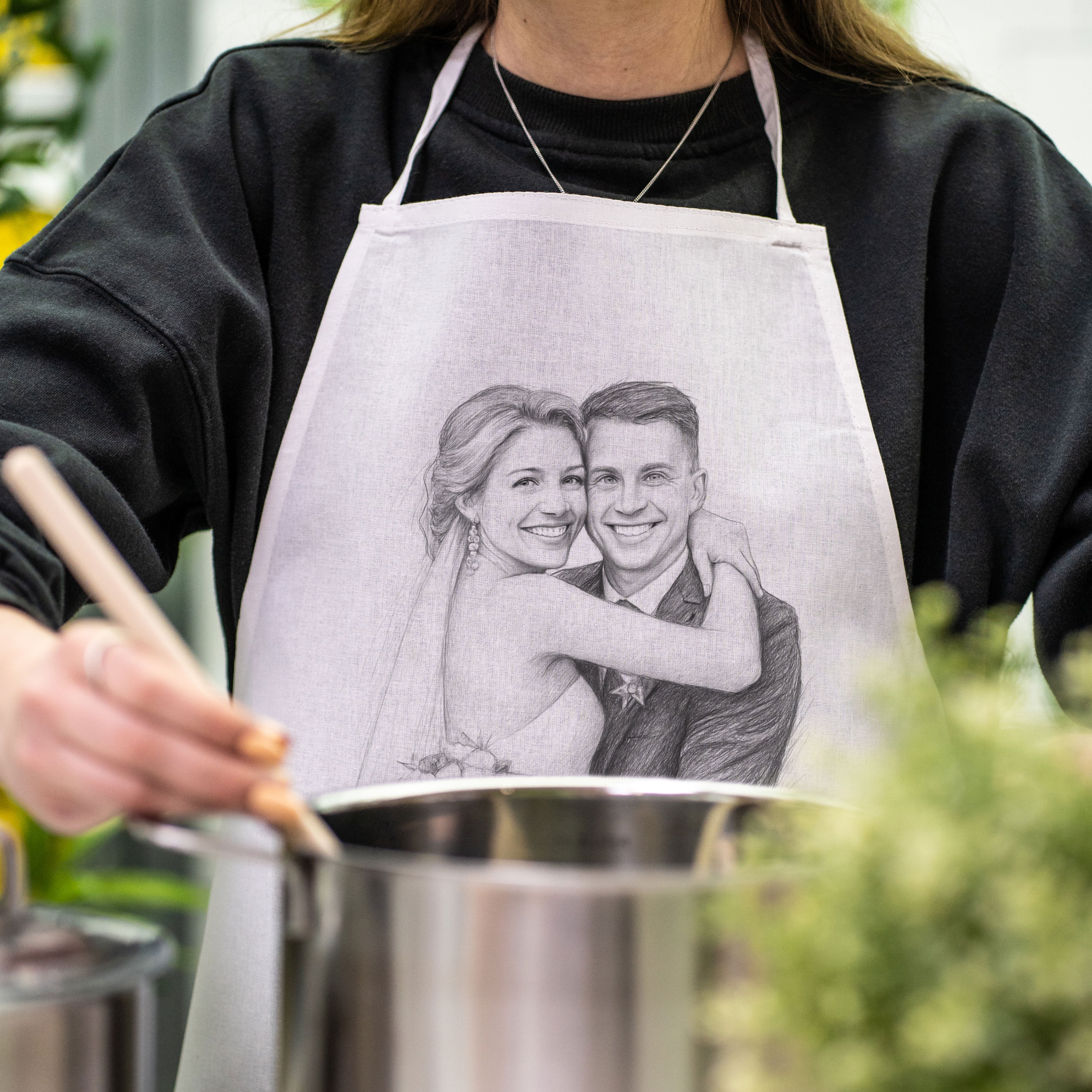 Schürze mit Bleistiftzeichnung & Text