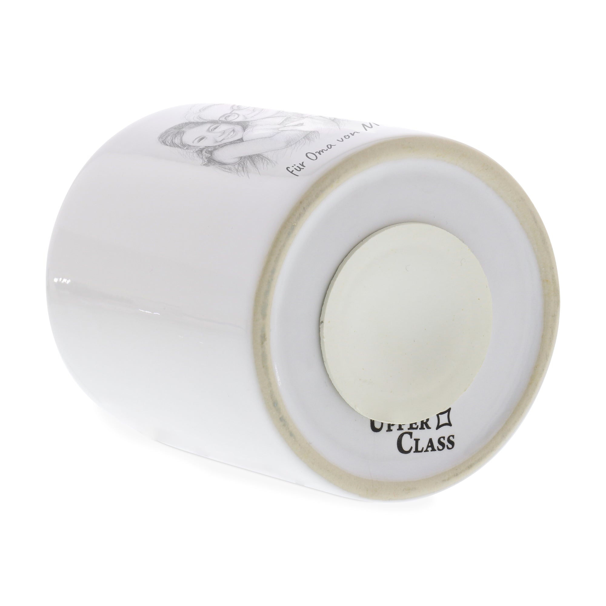 Spardose mit Bleistiftzeichnung und Text