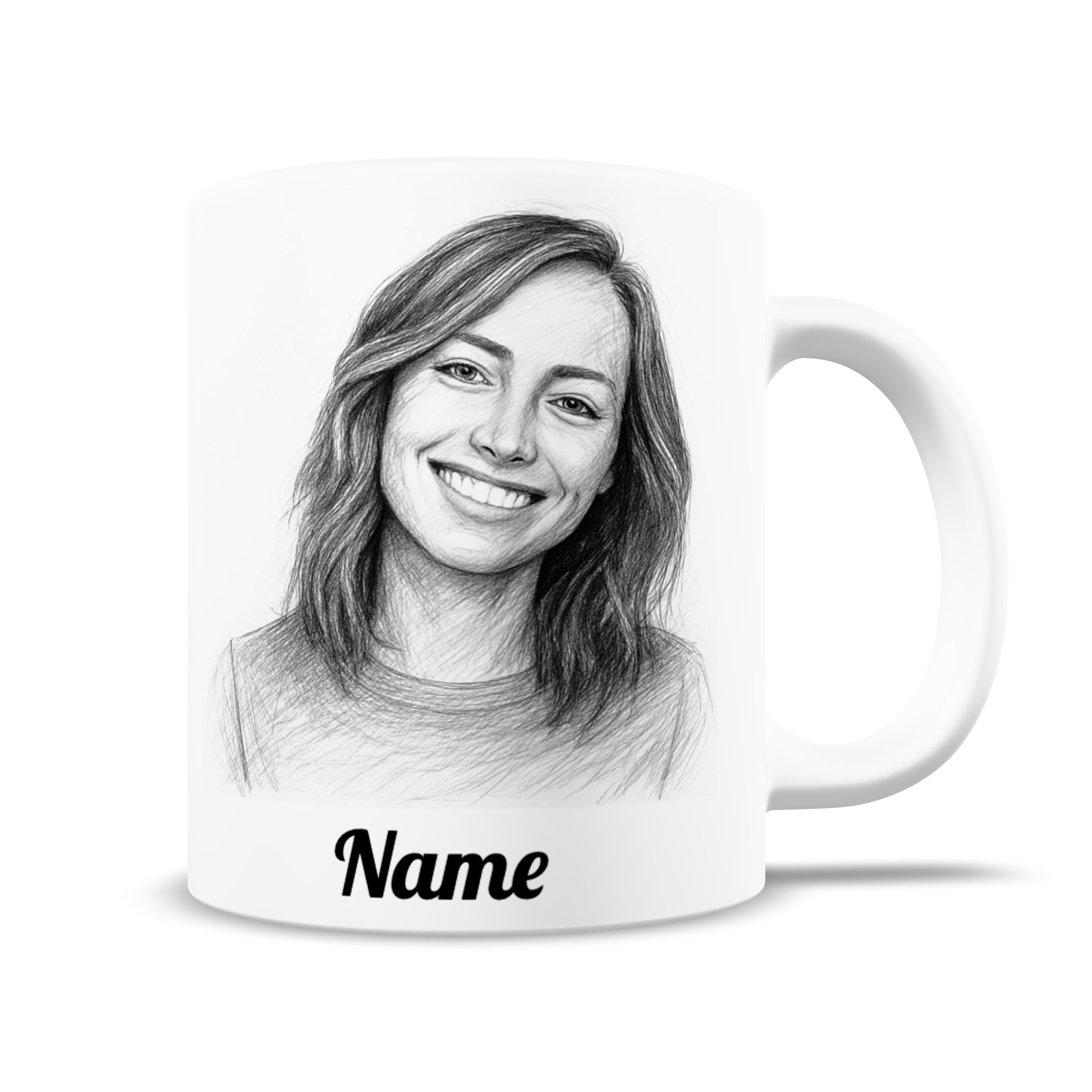 Personalisierte Keramiktasse mit Bleistiftzeichnung