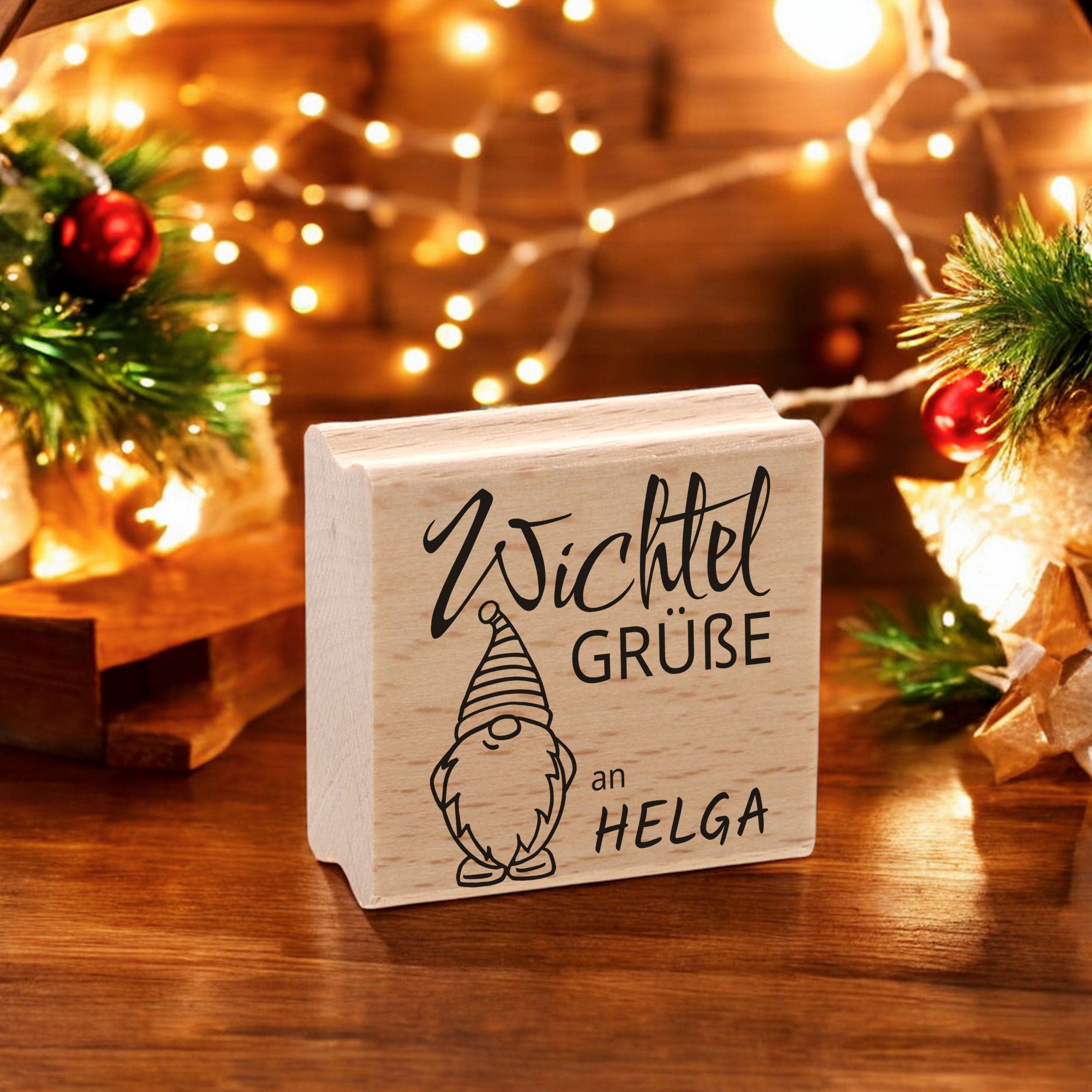Personalisierbarer Motivstempel Wichtel (60x60 mm)