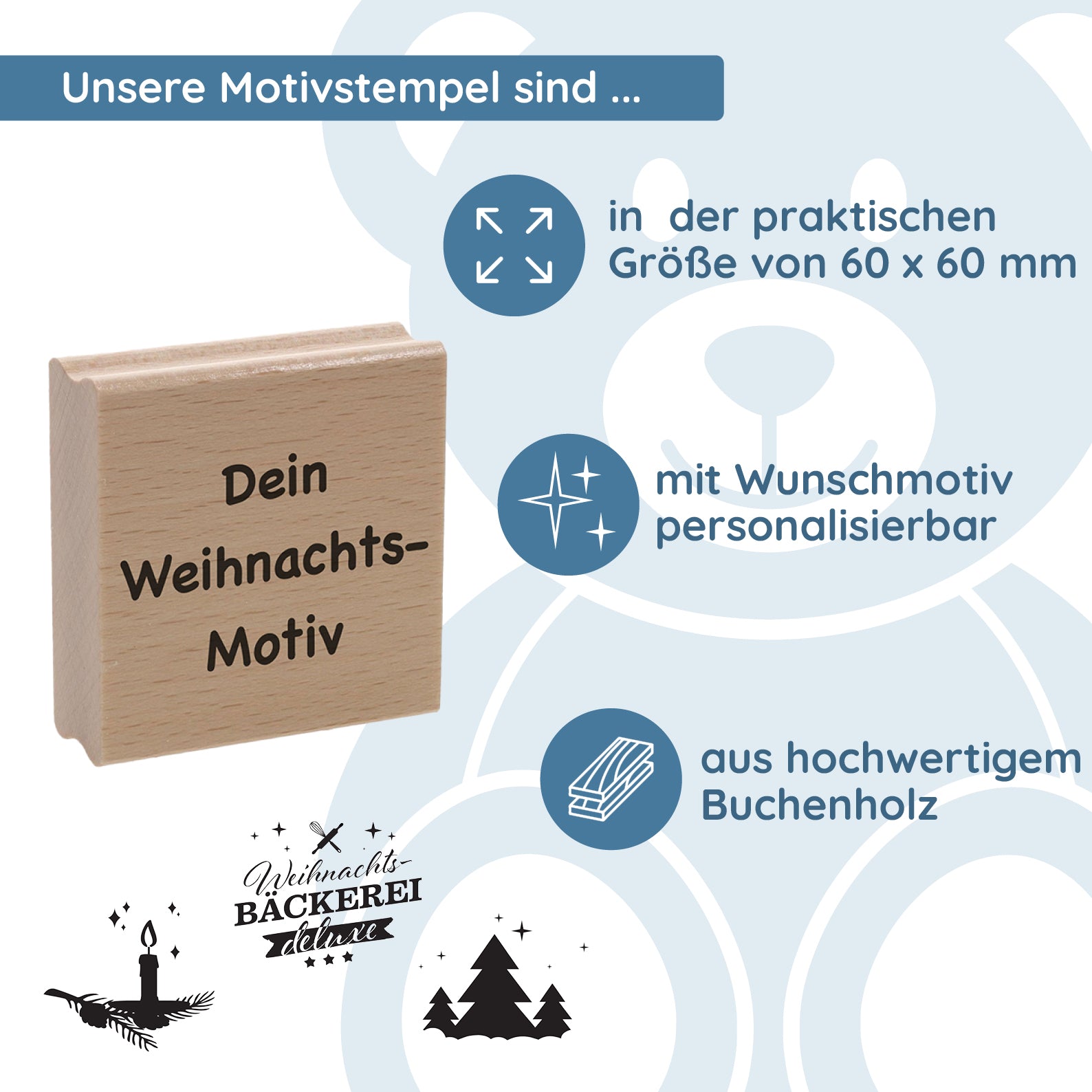 Personalisierbarer Motivstempel Weihnachten (60x60 mm)