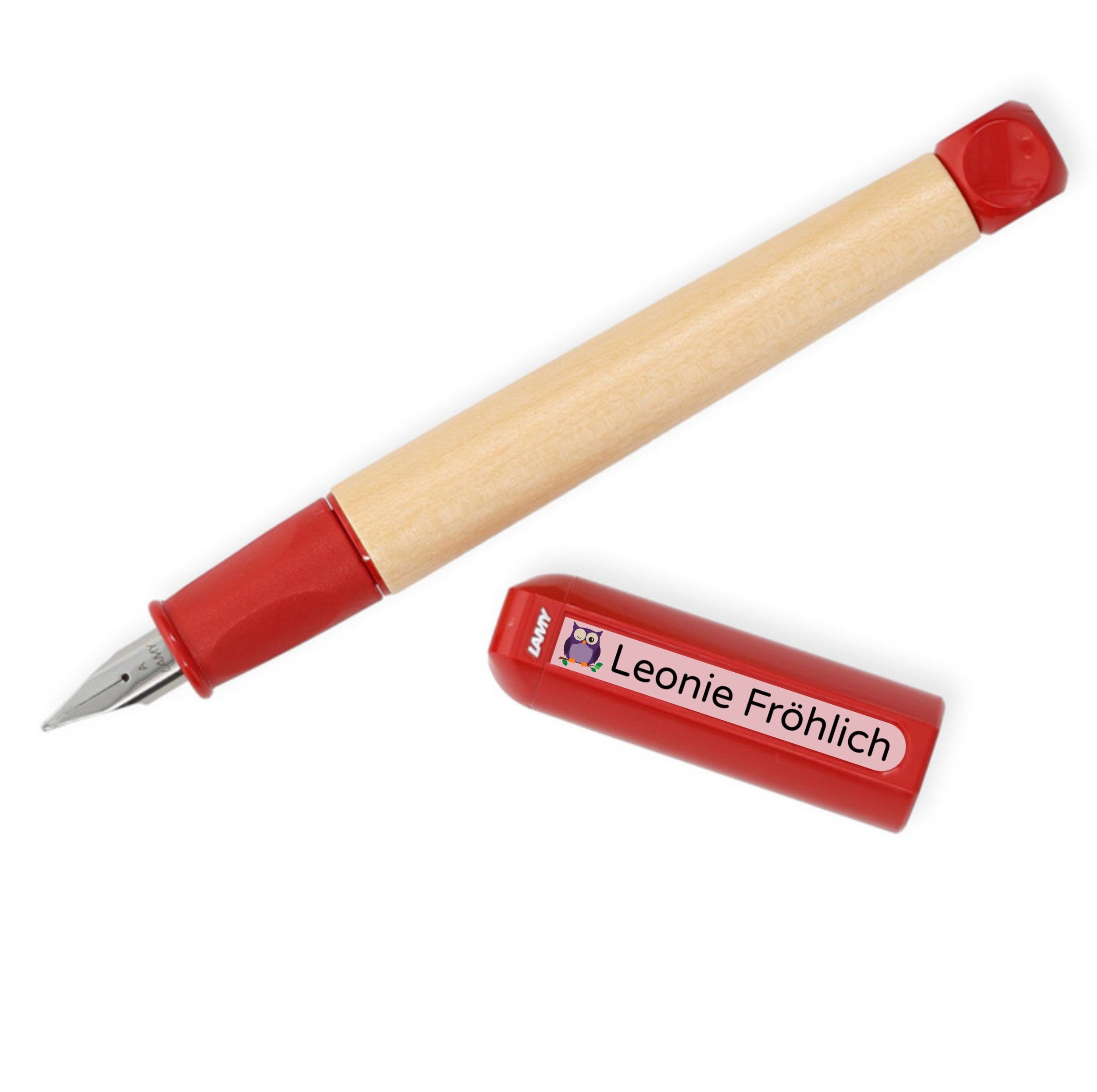 Personalisierter Lamy Schreiblern-Füller Rot & 70 Namensaufkleber