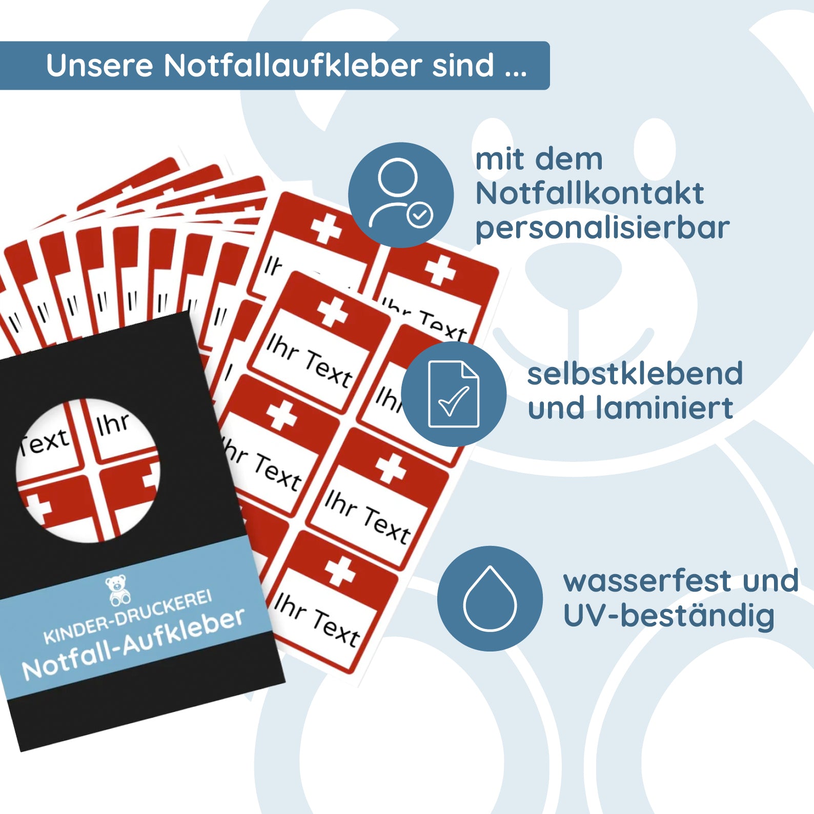 Notfallaufkleber für Kinder (60 Aufkleber - 47x47 mm)