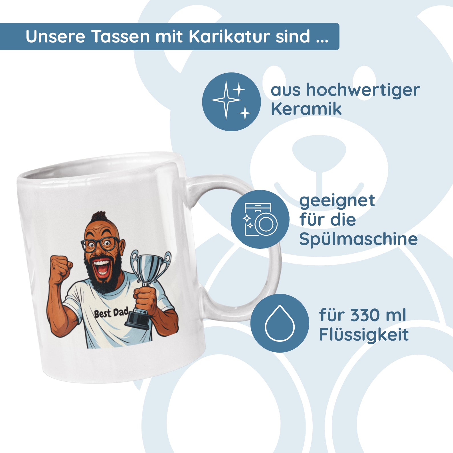 Personalisierte Keramiktasse mit Namen & Karikatur
