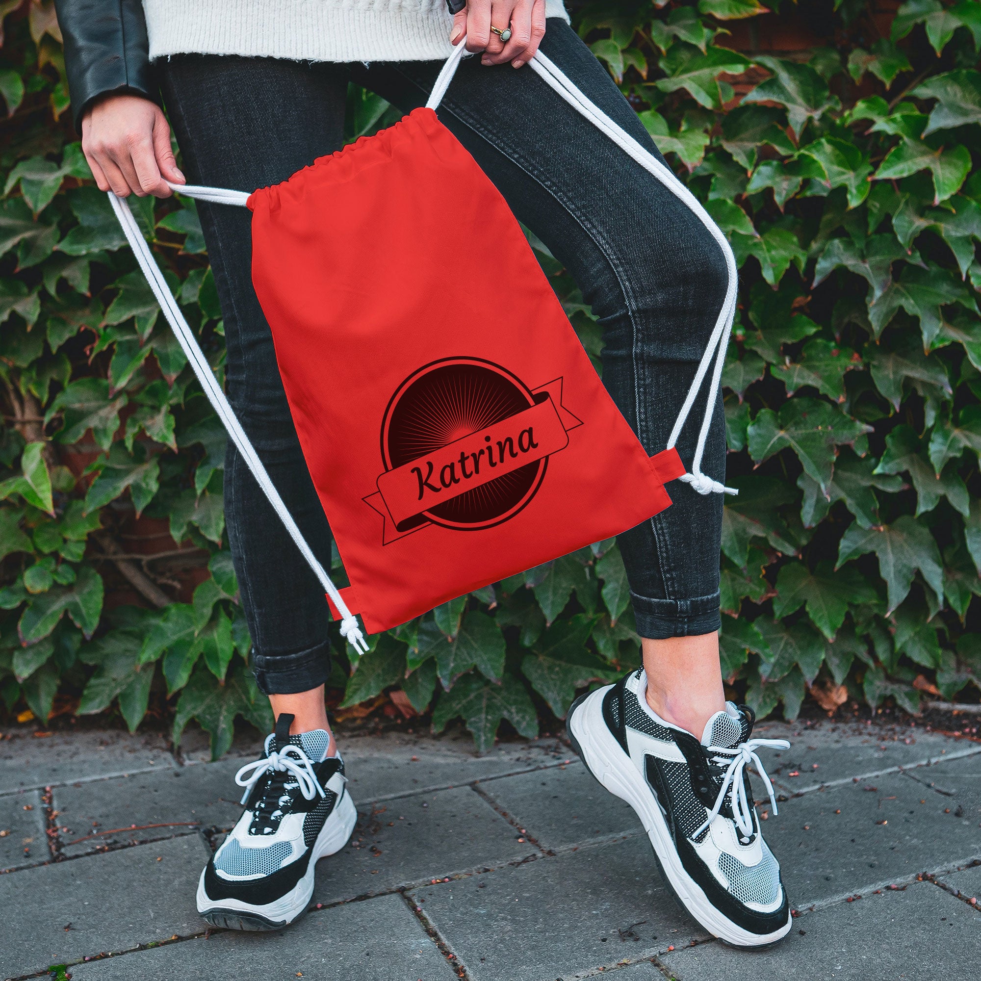 Turnbeutel-Rucksack bunt mit individuellem Druck (bunt)