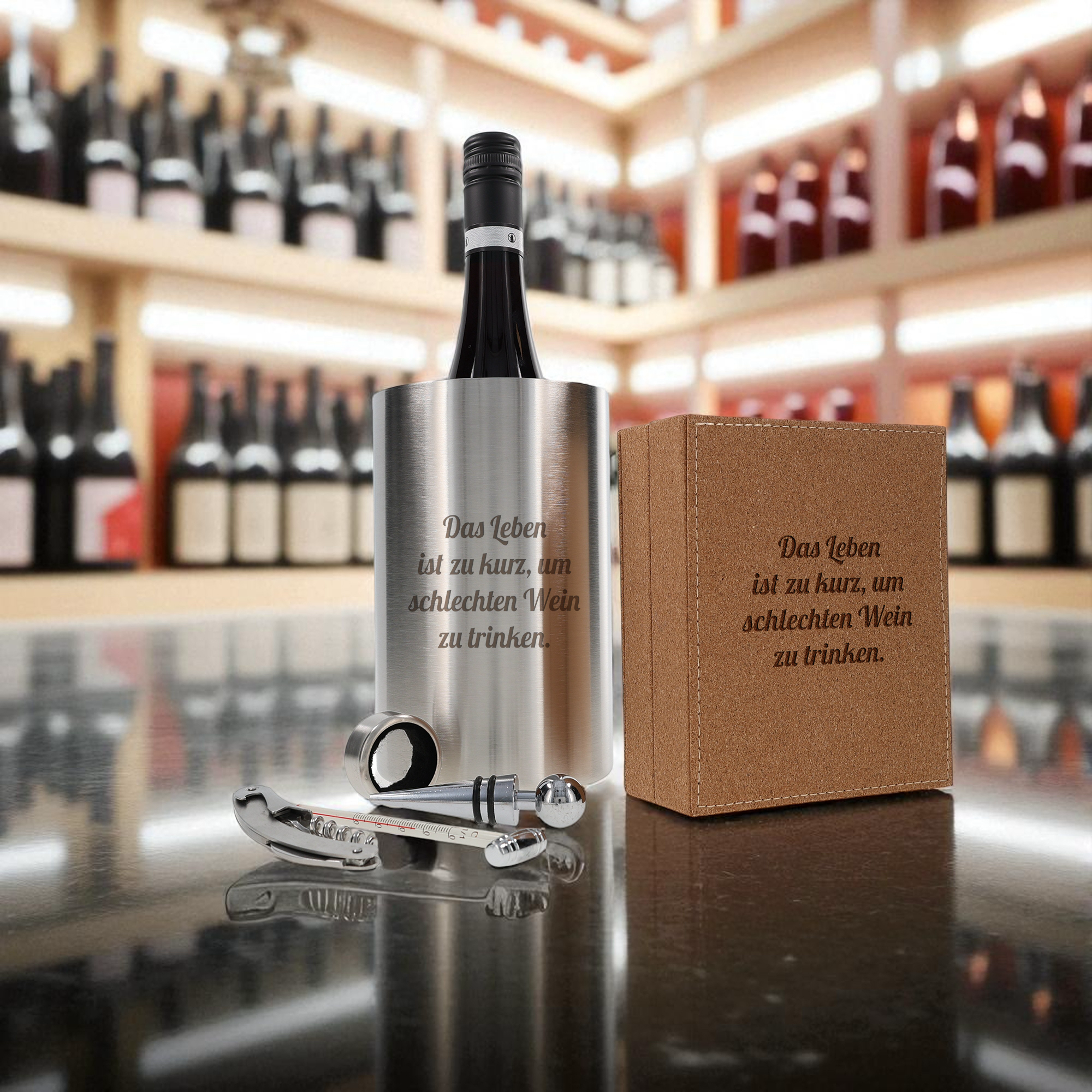 Geniesser-SET (Weinkühler + 3-teiliges Weinset) - kinder-druckerei.de