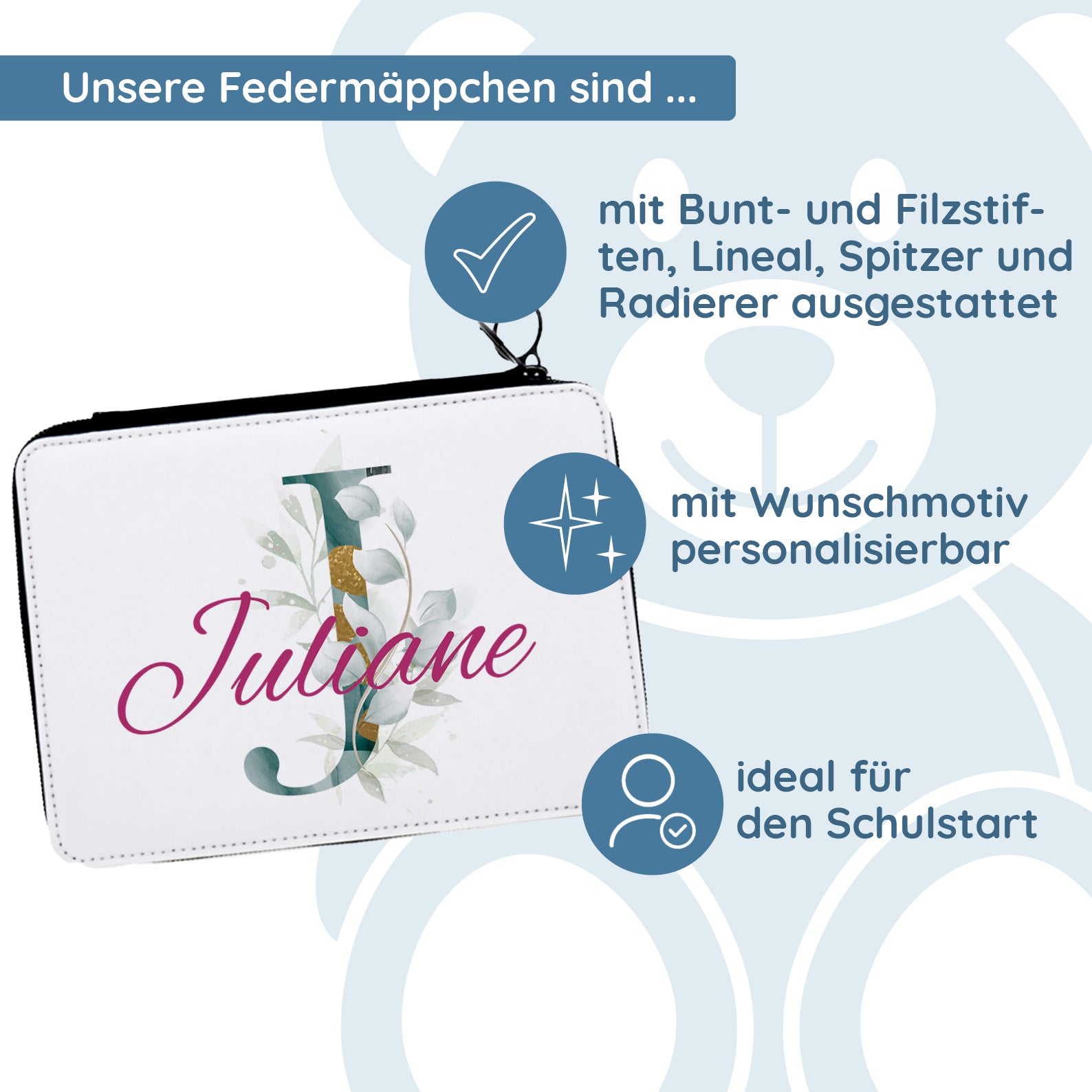 Personalisiertes Federmäppchen mit Wunschmotiv