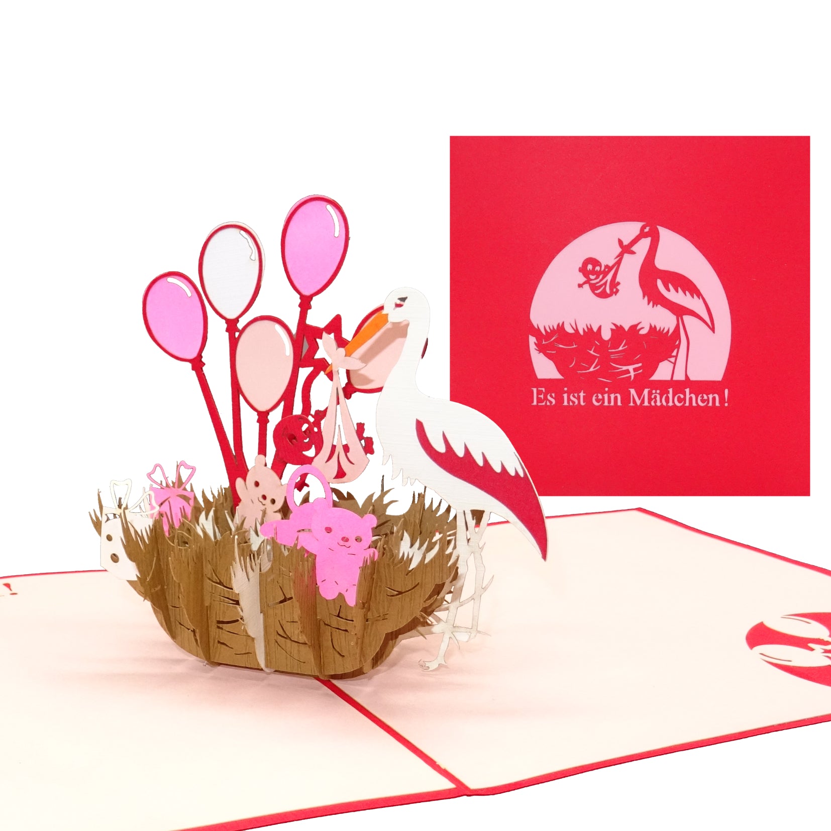 Colognecards Pop-Up Karte Storch - Geburt Mädchen