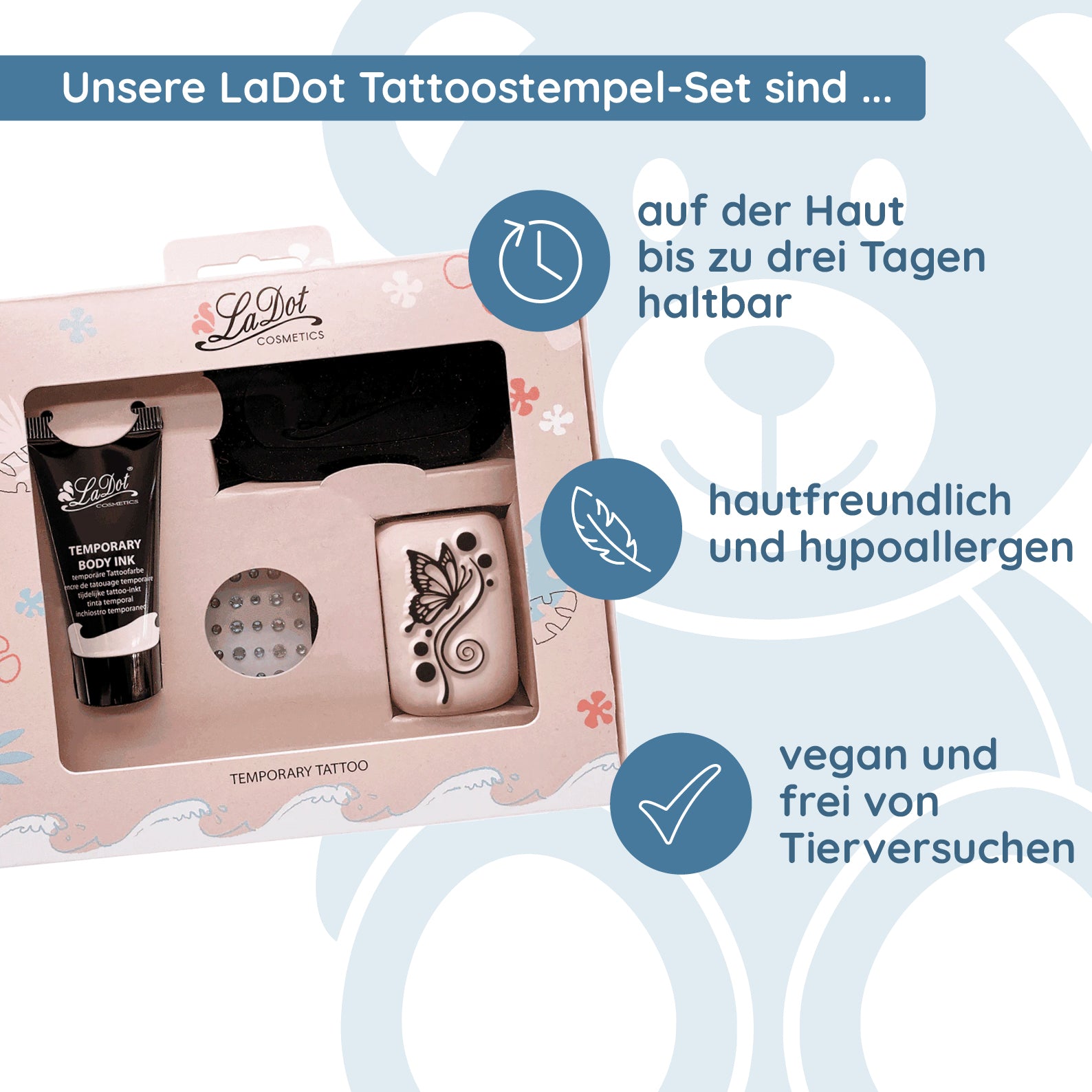 LaDot Tattoostempel-Set Schmetterling mit Strasssteinen (Set 8) - kinder-druckerei.de